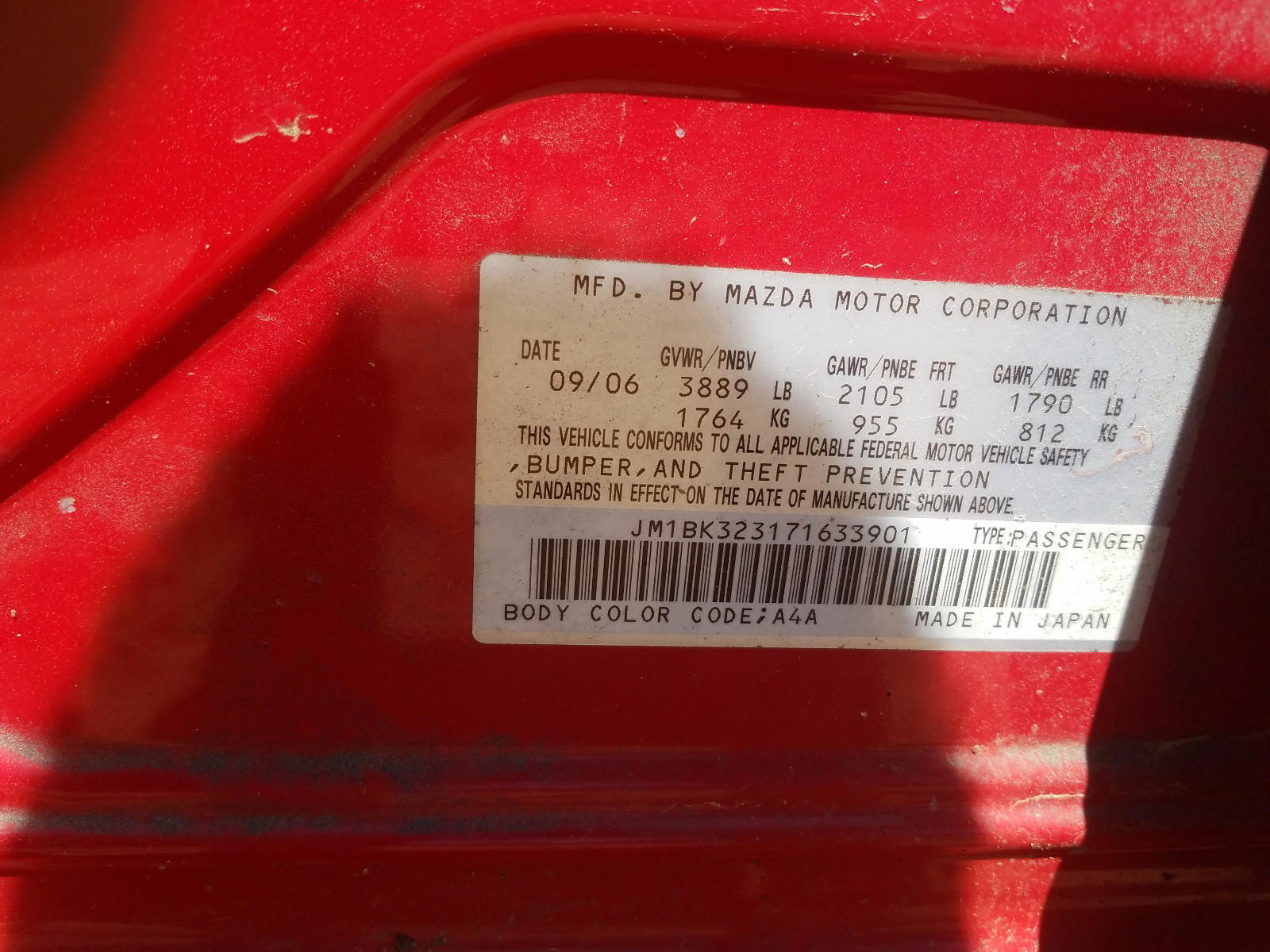Photo 10 from auction – 2007 MAZDA 3 S with VIN JM1BK323171633901