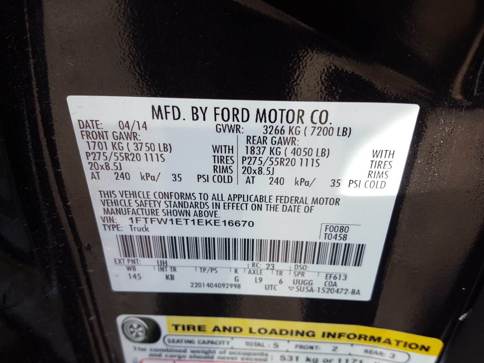 Photo 10 from auction – 2014 FORD F150 SUPER with VIN 1FTFW1ET1EKE16670