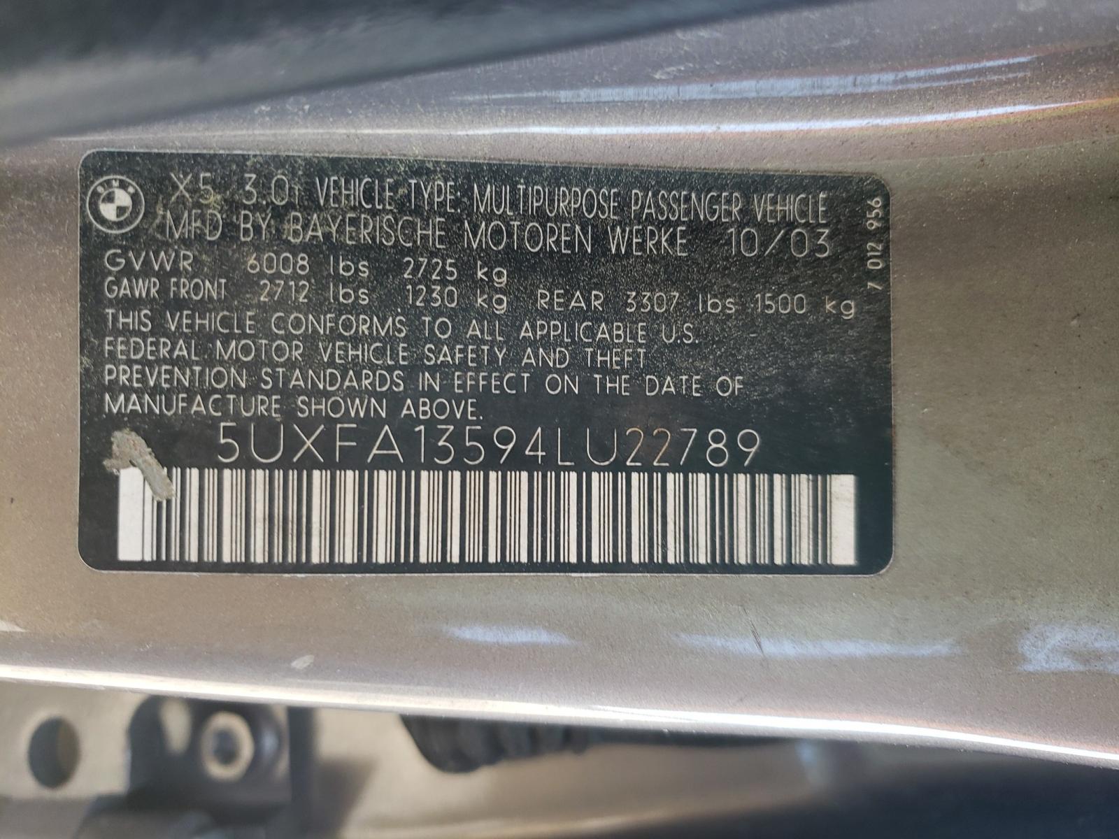 Photo 10 from auction – 2004 BMW X5 3.0I with VIN 5UXFA13594LU22789