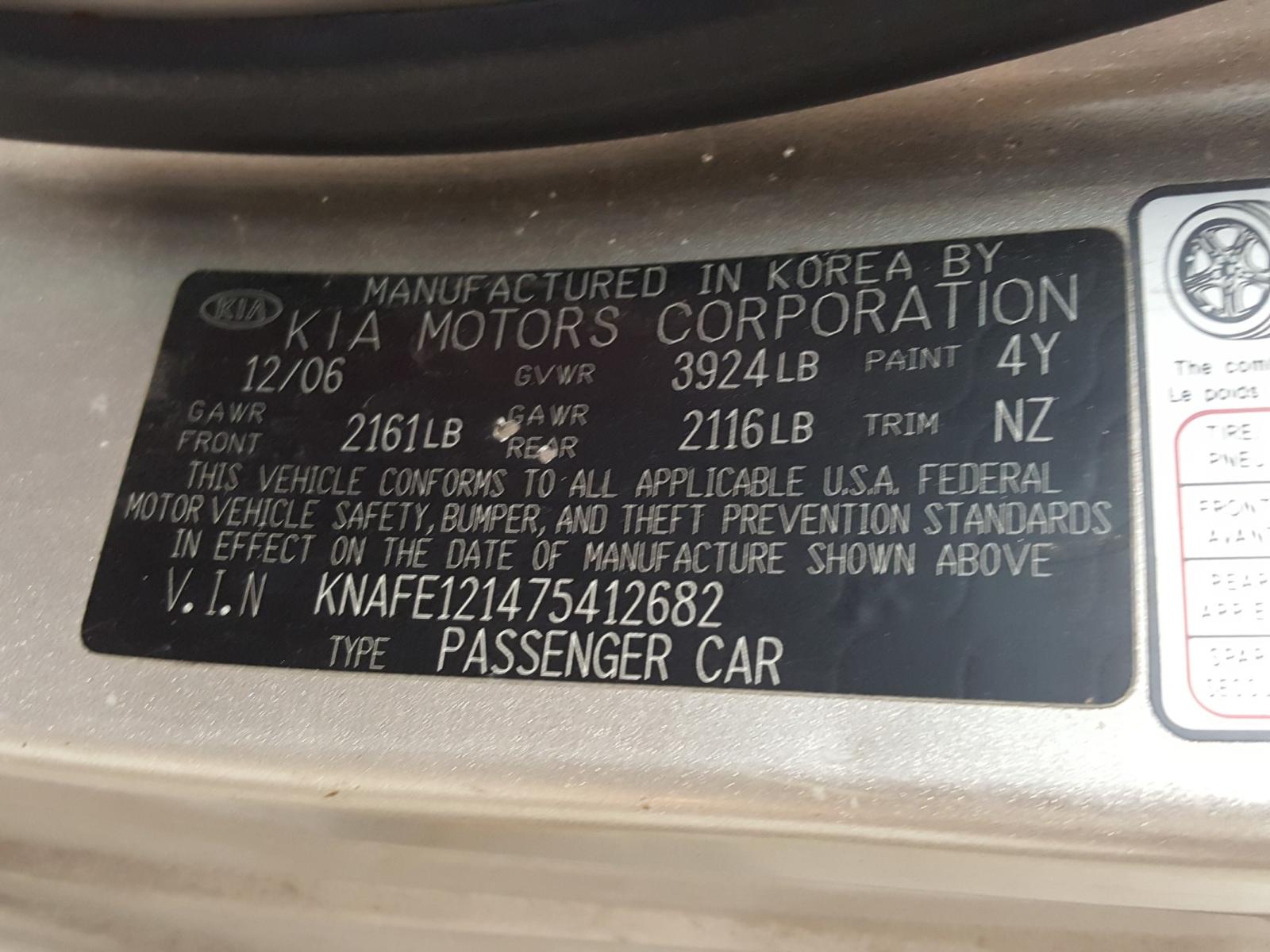 Photo 10 from auction – 2007 KIA SPECTRA EX with VIN KNAFE121475412682