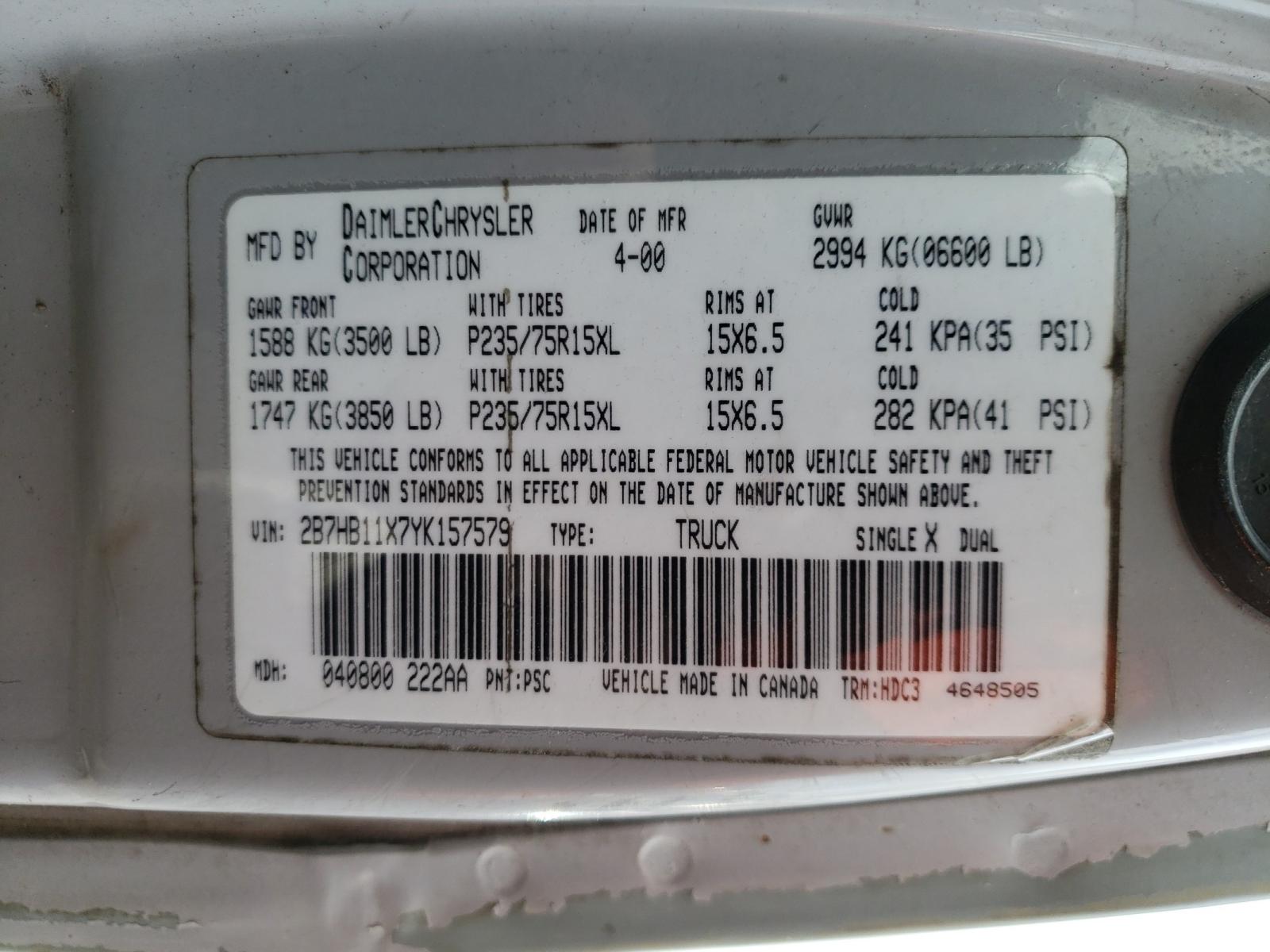 Photo 10 from auction – 2000 DODGE RAM VAN B1 with VIN 2B7HB11X7YK157579
