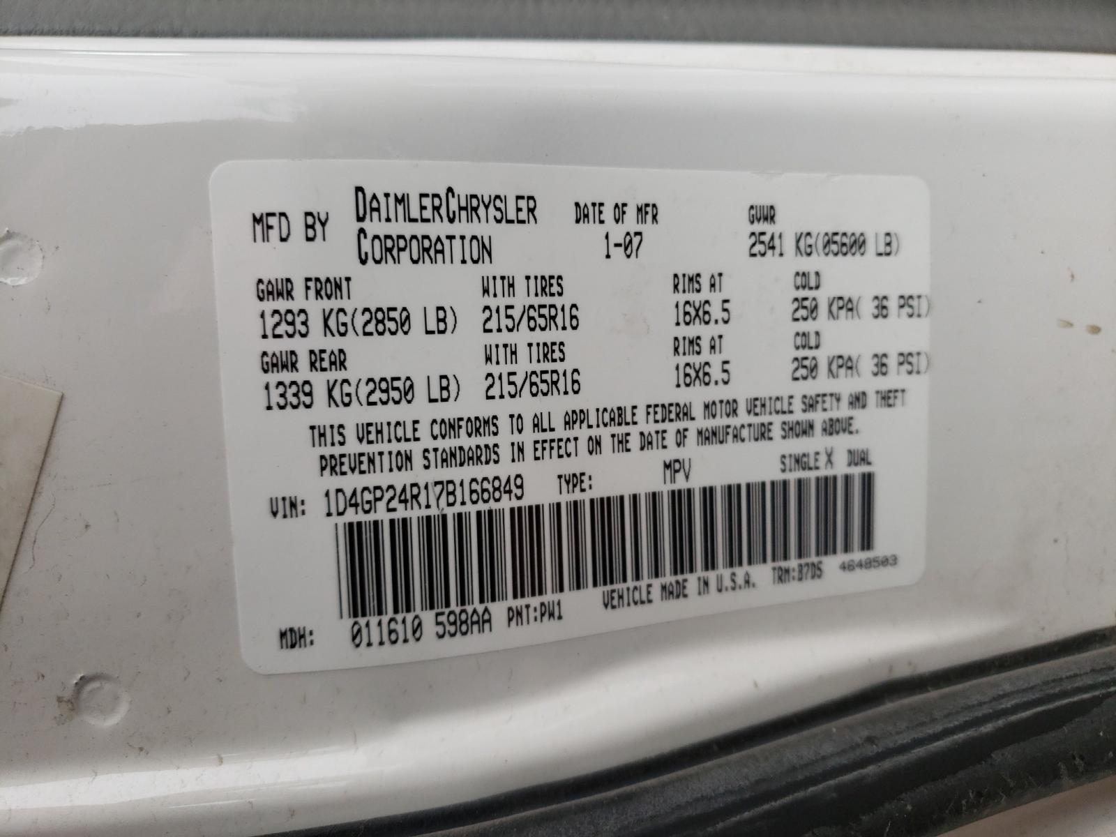 Photo 10 from auction – 2007 DODGE GRAND CARA with VIN 1D4GP24R17B166849
