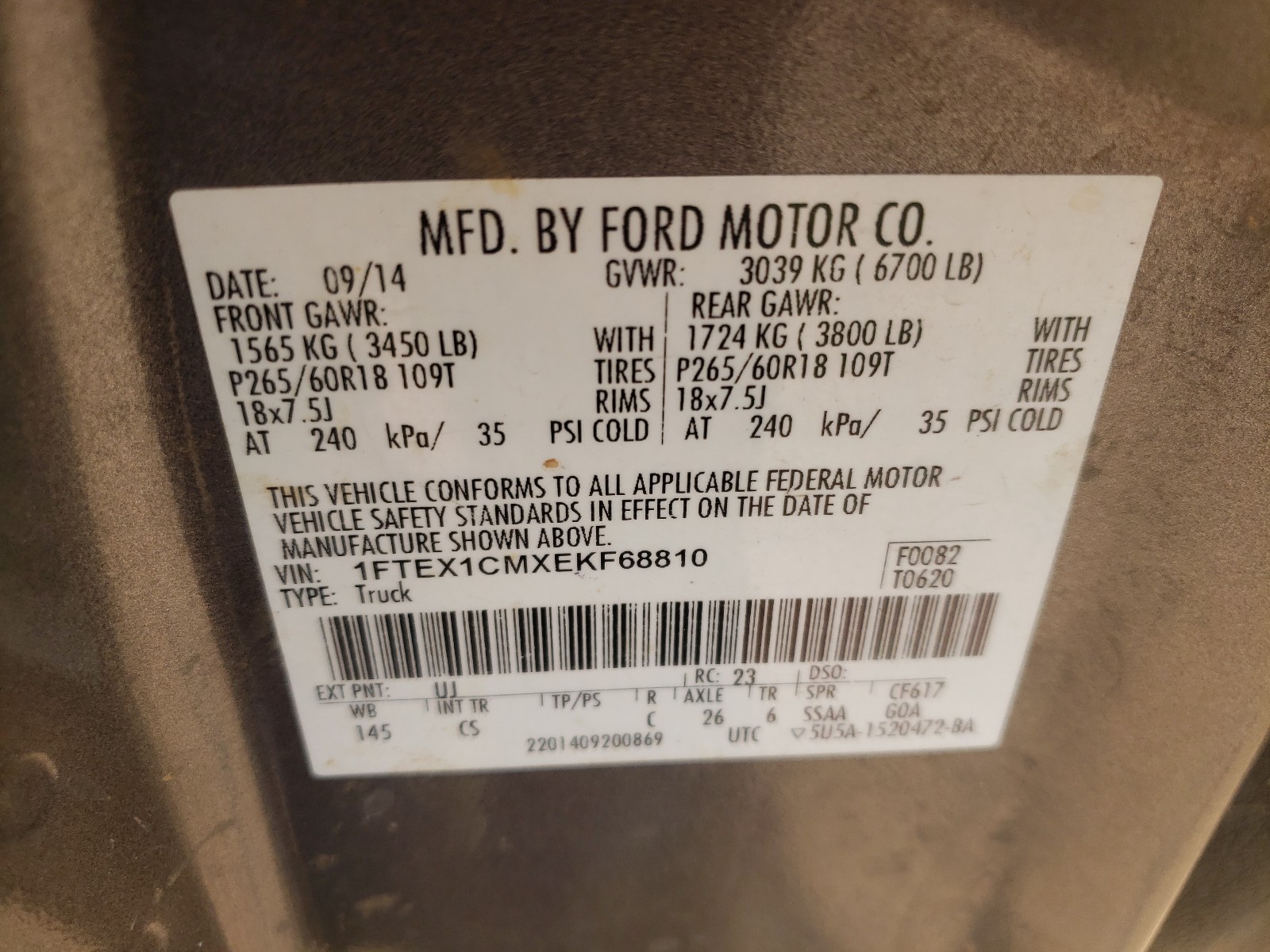 Photo 10 from auction – 2014 FORD F150 SUPER with VIN 1FTEX1CMXEKF68810