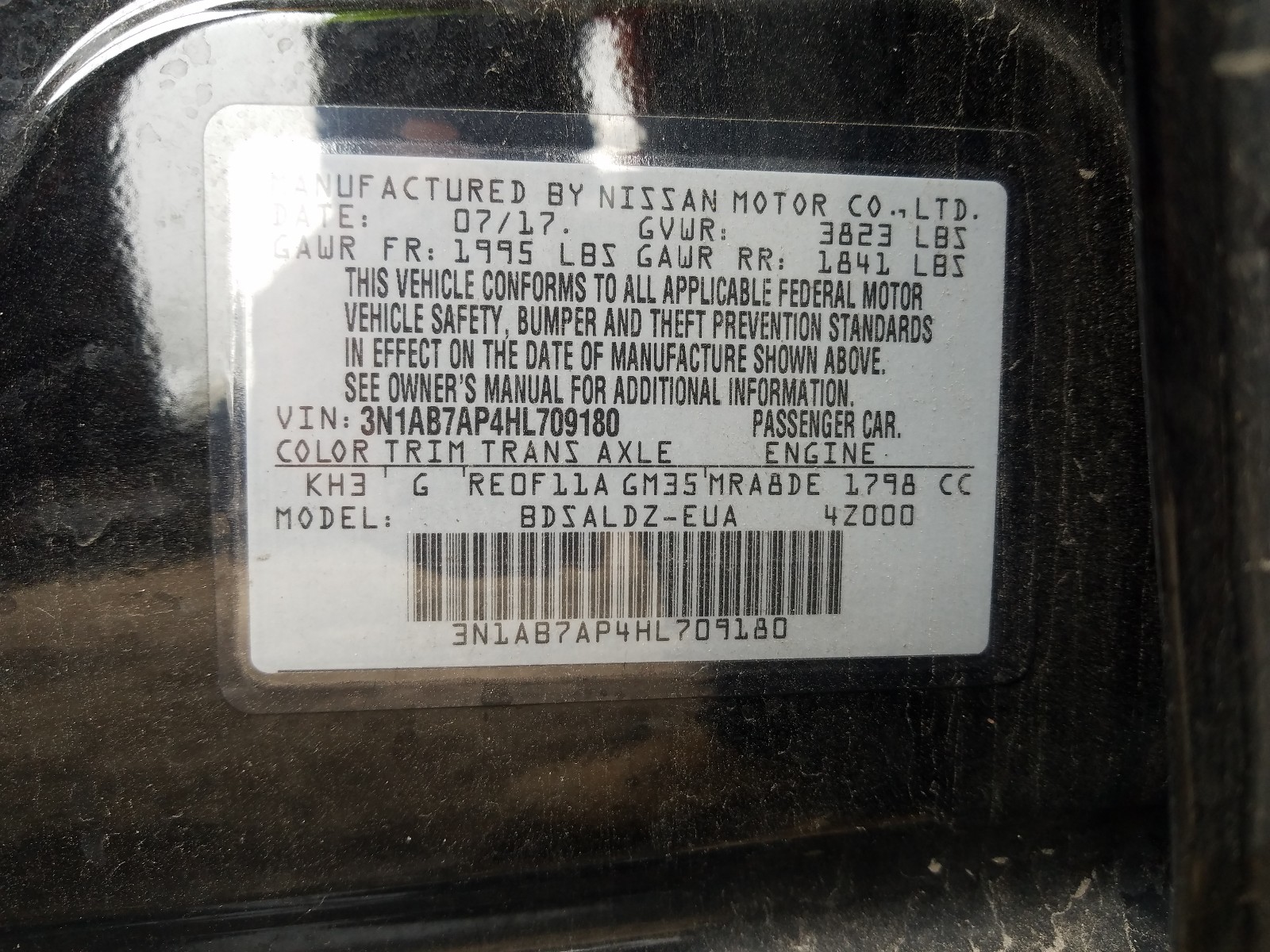 Photo 10 from auction – 2017 NISSAN SENTRA S with VIN 3N1AB7AP4HL709180