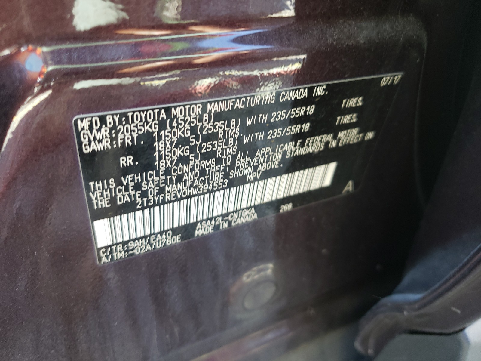 Photo 10 from auction – 2017 TOYOTA RAV4 LIMIT with VIN 2T3YFREV0HW394553