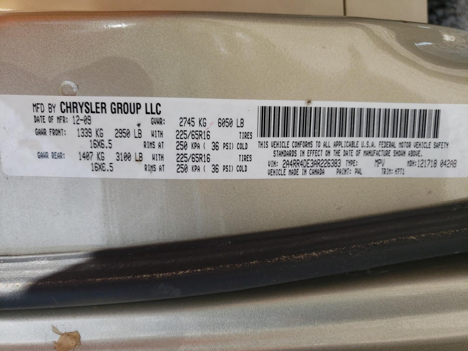 Photo 10 from auction – 2010 CHRYSLER TOWN & COU with VIN 2A4RR4DE3AR226383