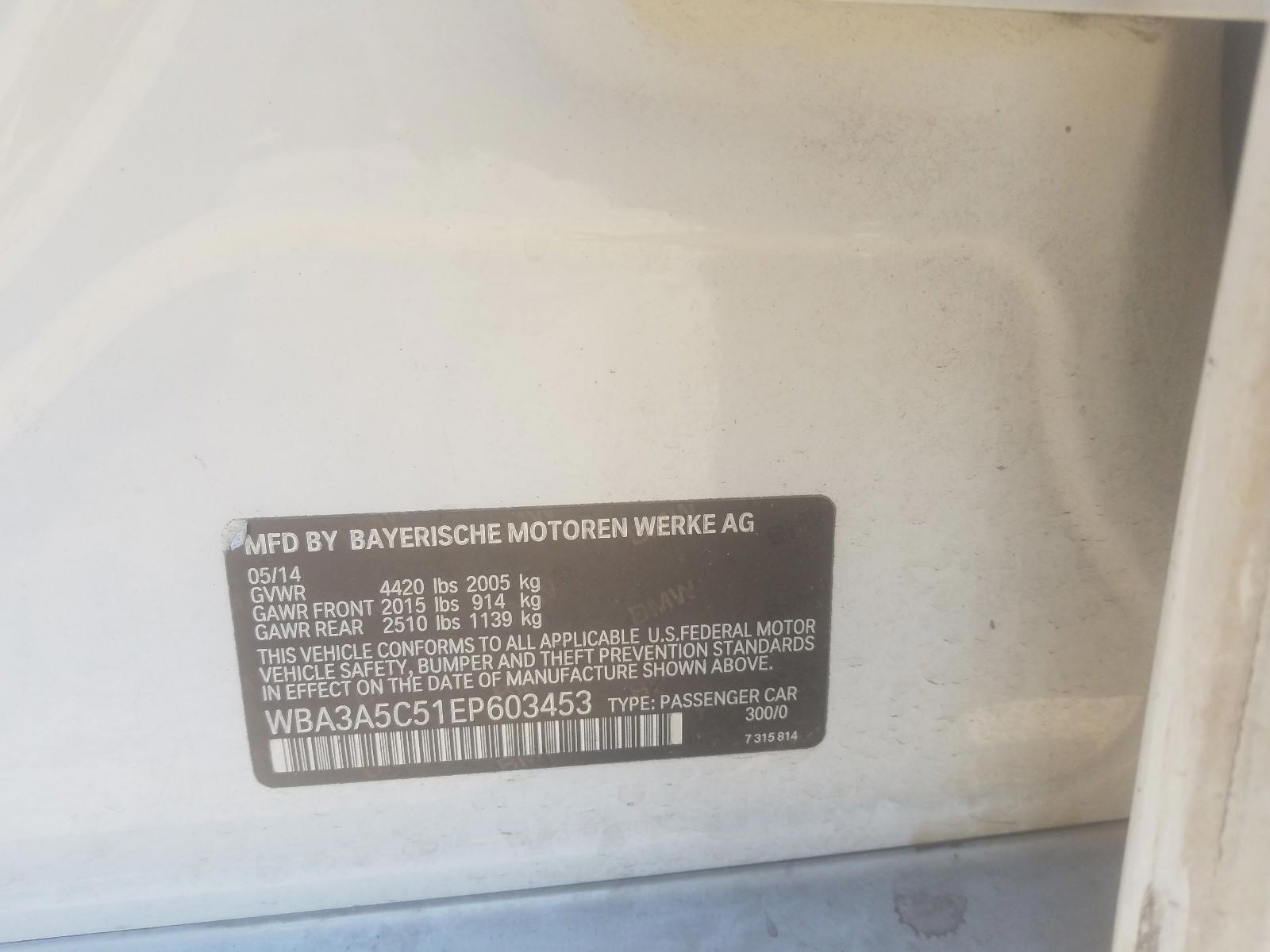 Photo 10 from auction – 2014 BMW 328 I with VIN WBA3A5C51EP603453
