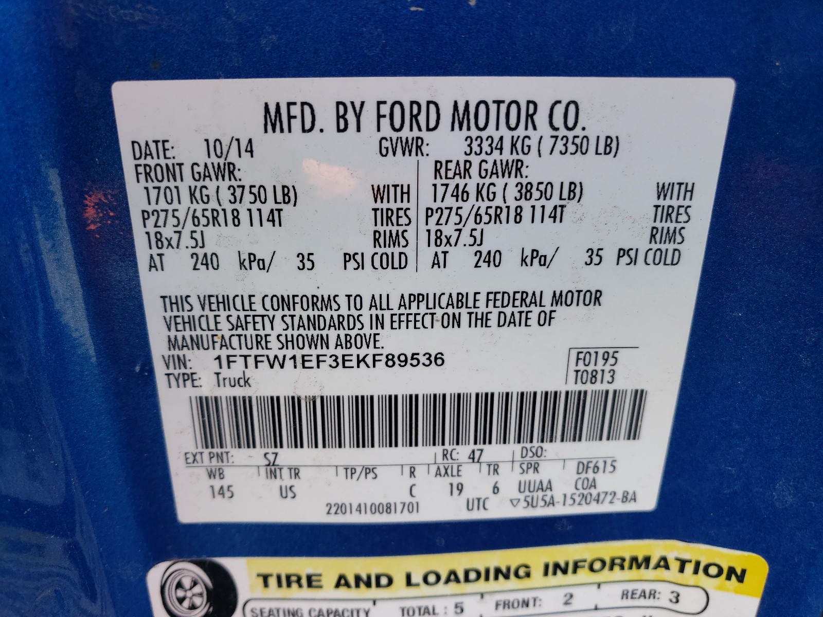 Photo 10 from auction – 2014 FORD F150 SUPER with VIN 1FTFW1EF3EKF89536