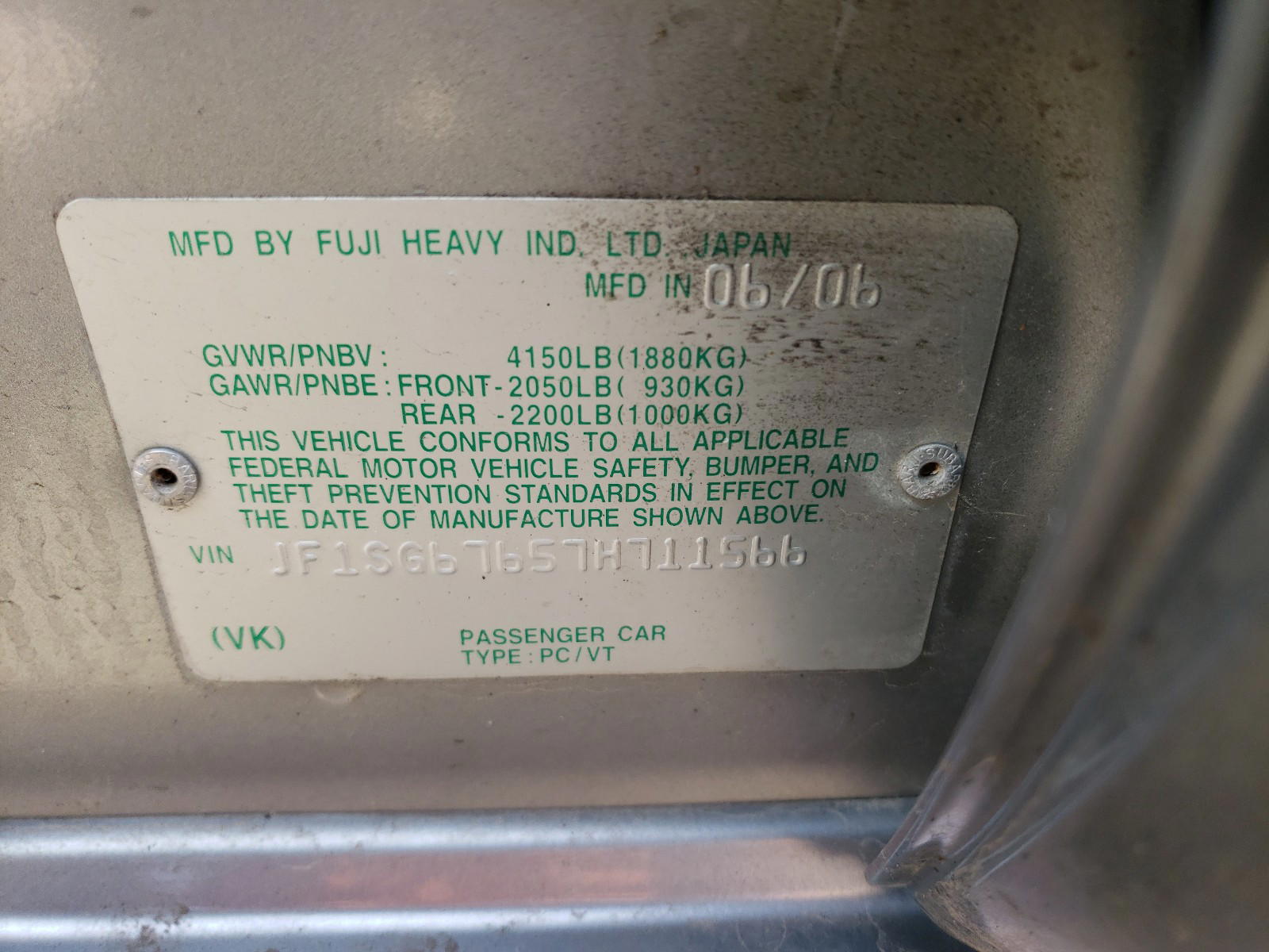 Photo 10 from auction – 2007 SUBARU FORESTER 2 with VIN JF1SG67657H711566
