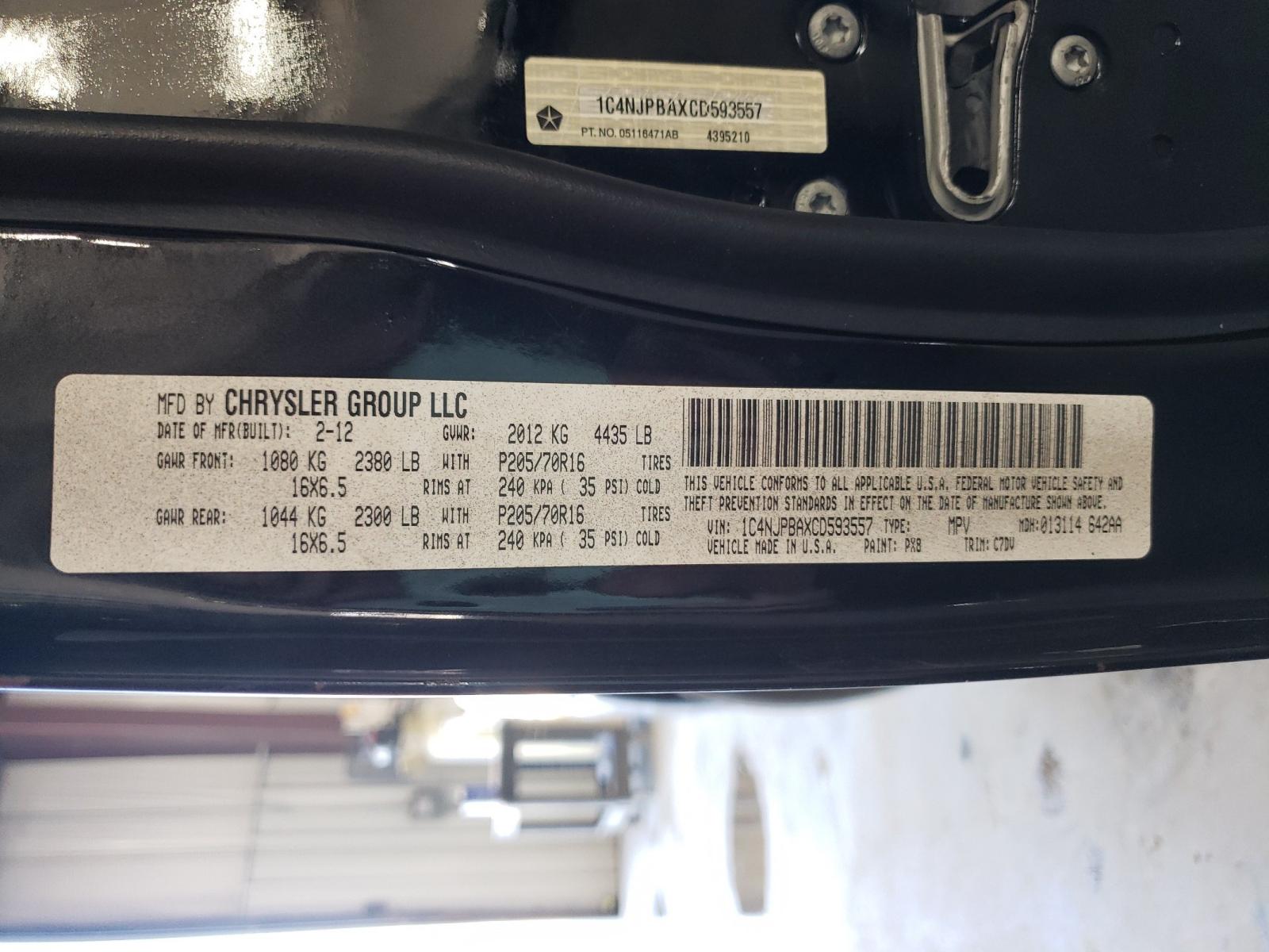 Photo 10 from auction – 2012 JEEP PATRIOT SP with VIN 1C4NJPBAXCD593557