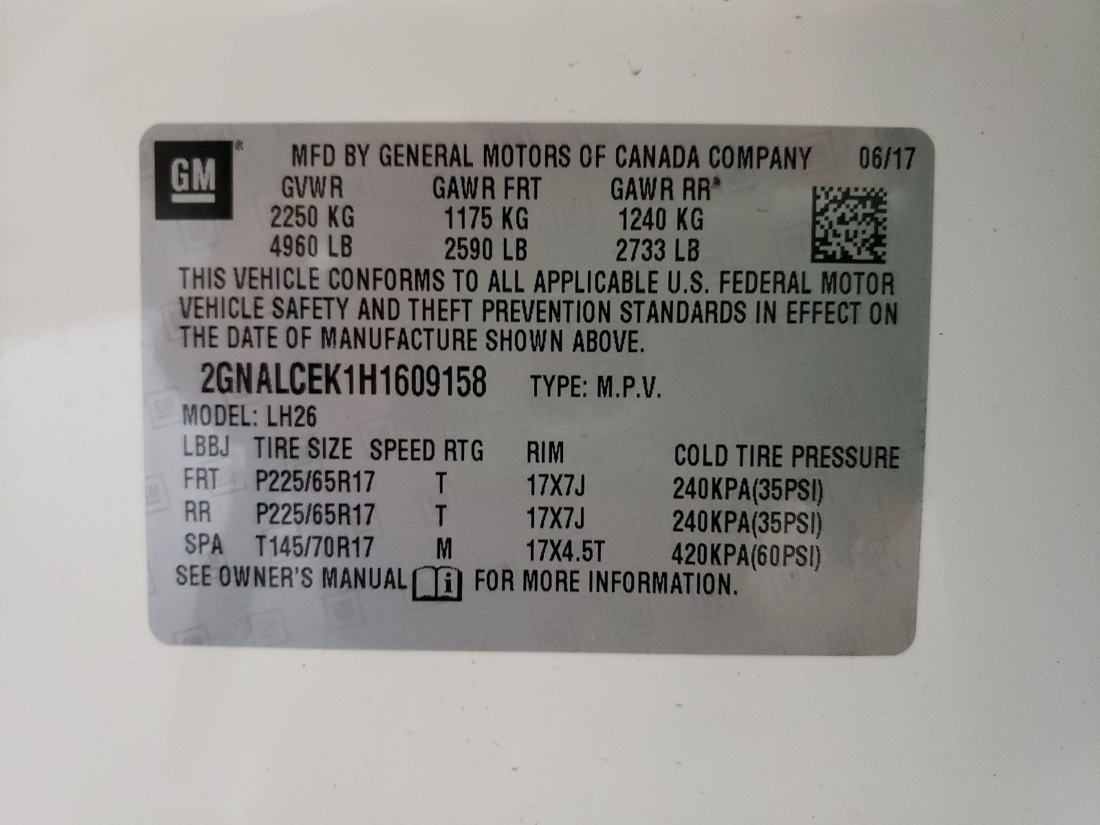 Photo 10 from auction – 2017 CHEVROLET EQUINOX LT with VIN 2GNALCEK1H1609158
