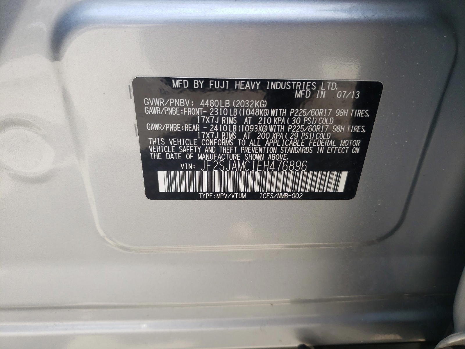 Photo 10 from auction – 2014 SUBARU FORESTER 2 with VIN JF2SJAMC1EH476896