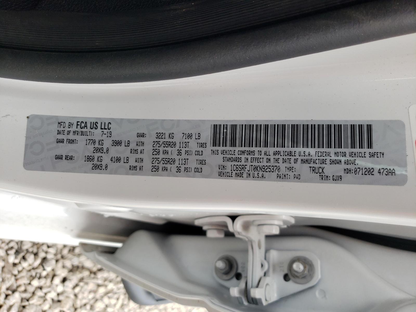 Photo 10 from auction – 2019 RAM 1500 LARAM with VIN 1C6SRFJT0KN925370