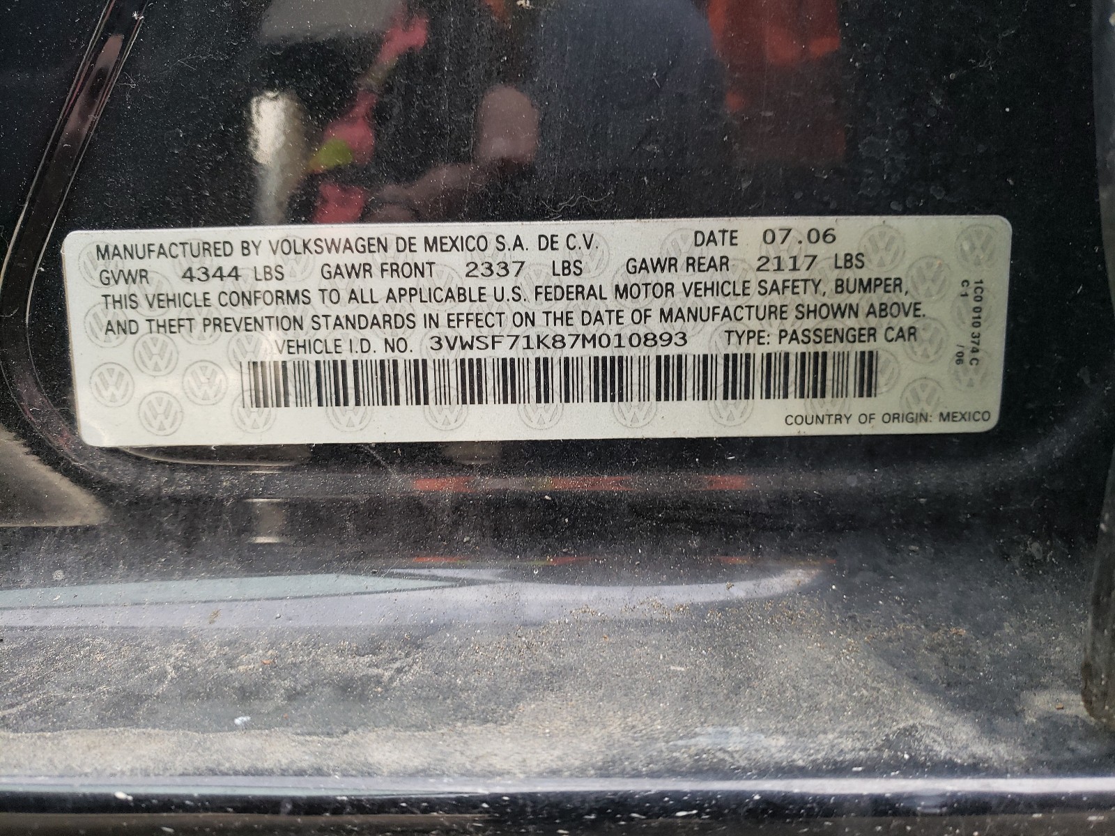 Zdjęcie 10 z aukcji – 2007 VOLKSWAGEN JETTA z VIN 3VWSF71K87M010893