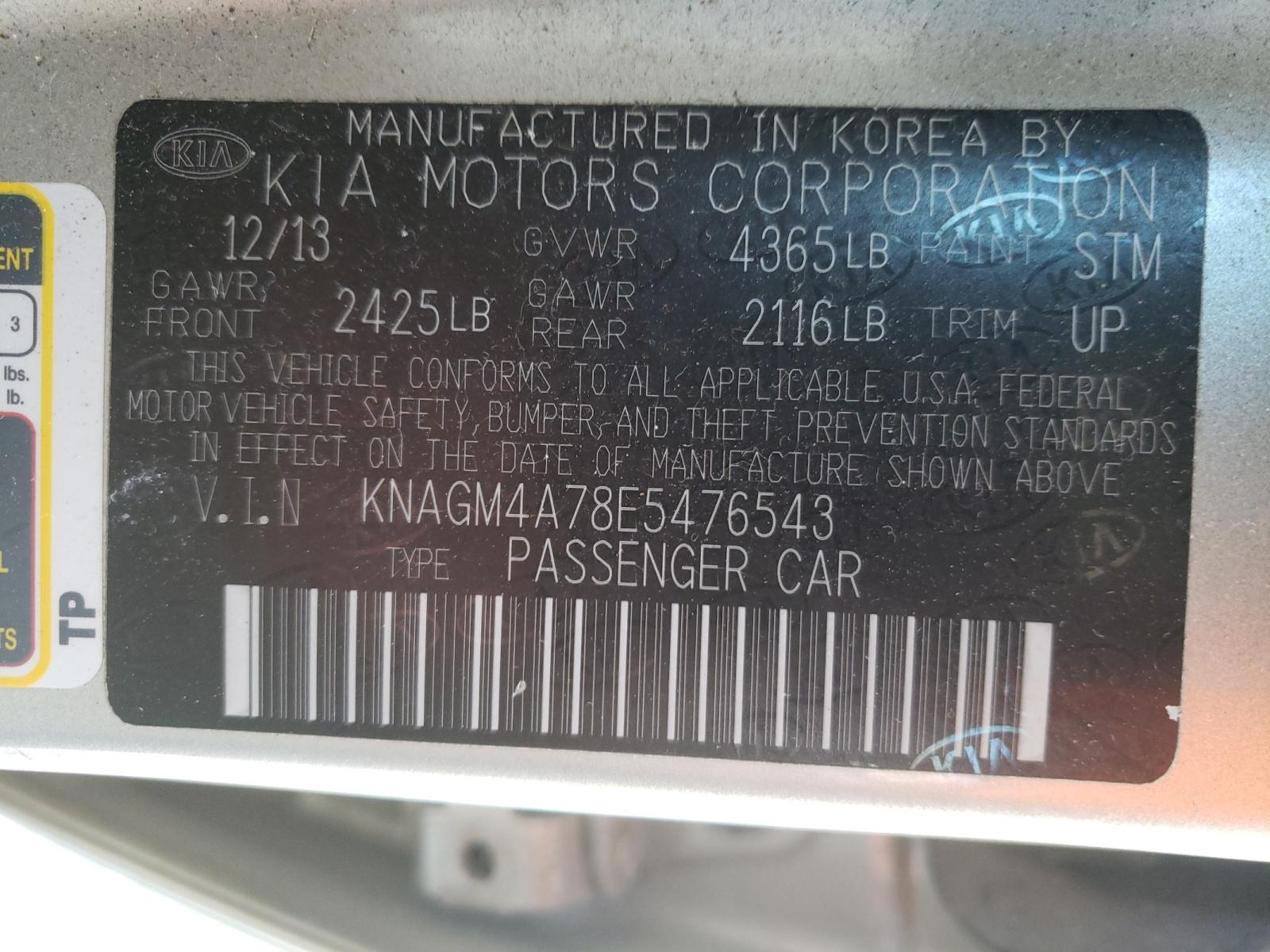 Photo 10 from auction – 2014 KIA OPTIMA LX with VIN KNAGM4A78E5476543