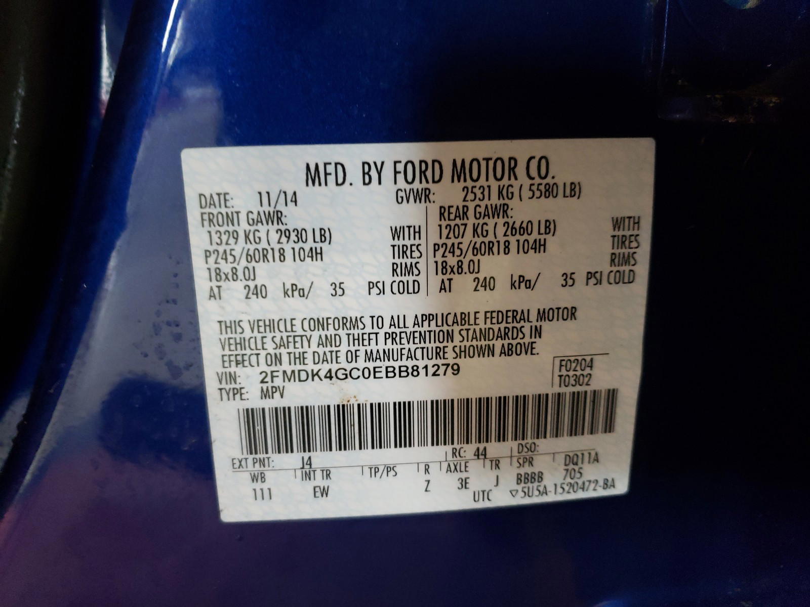 Photo 10 from auction – 2014 FORD EDGE SE with VIN 2FMDK4GC0EBB81279