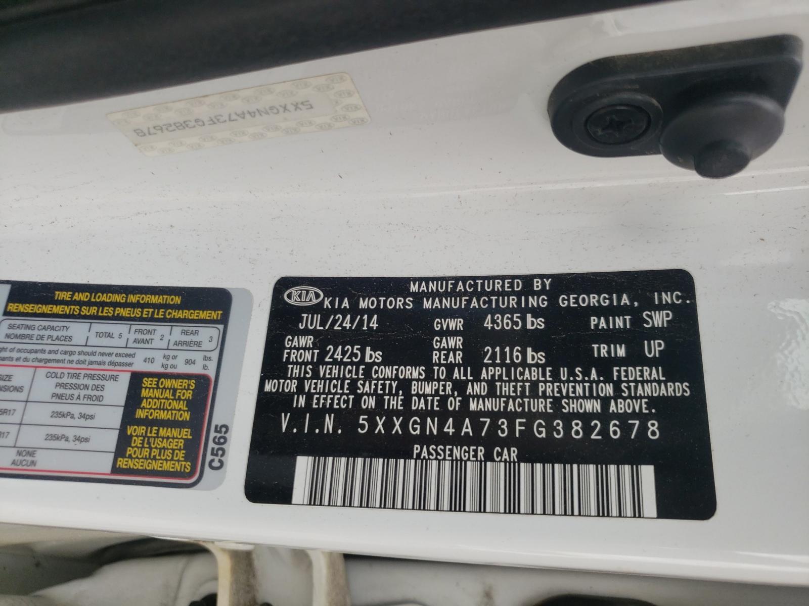 Photo 10 from auction – 2015 KIA OPTIMA EX with VIN 5XXGN4A73FG382678