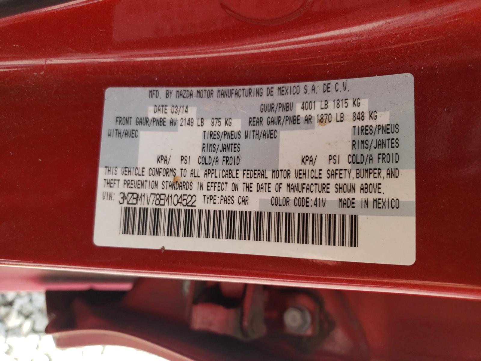 Photo 10 from auction – 2014 MAZDA 3 TOURING with VIN 3MZBM1V78EM104522