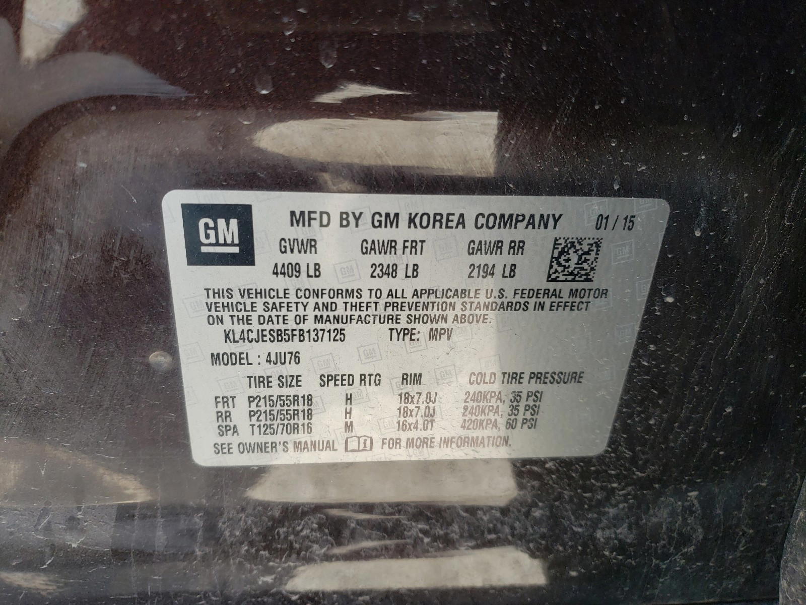 Photo 10 from auction – 2015 BUICK ENCORE with VIN KL4CJESB5FB137125