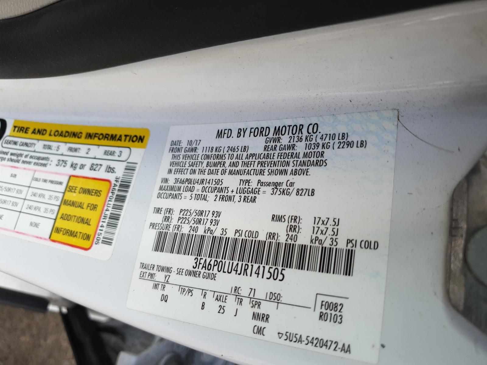 Photo 10 from auction – 2018 FORD FUSION SE with VIN 3FA6P0LU4JR141505