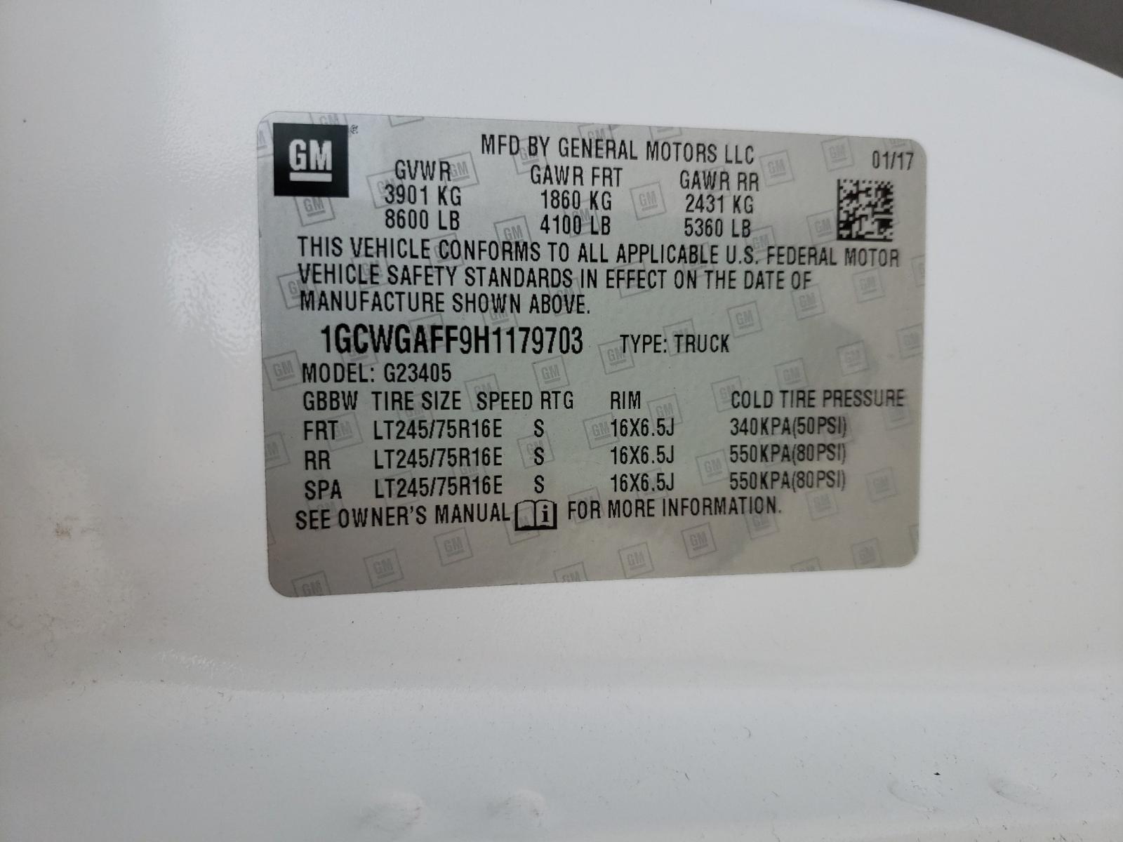 Photo 10 from auction – 2017 CHEVROLET EXPRESS G2 with VIN 1GCWGAFF9H1179703