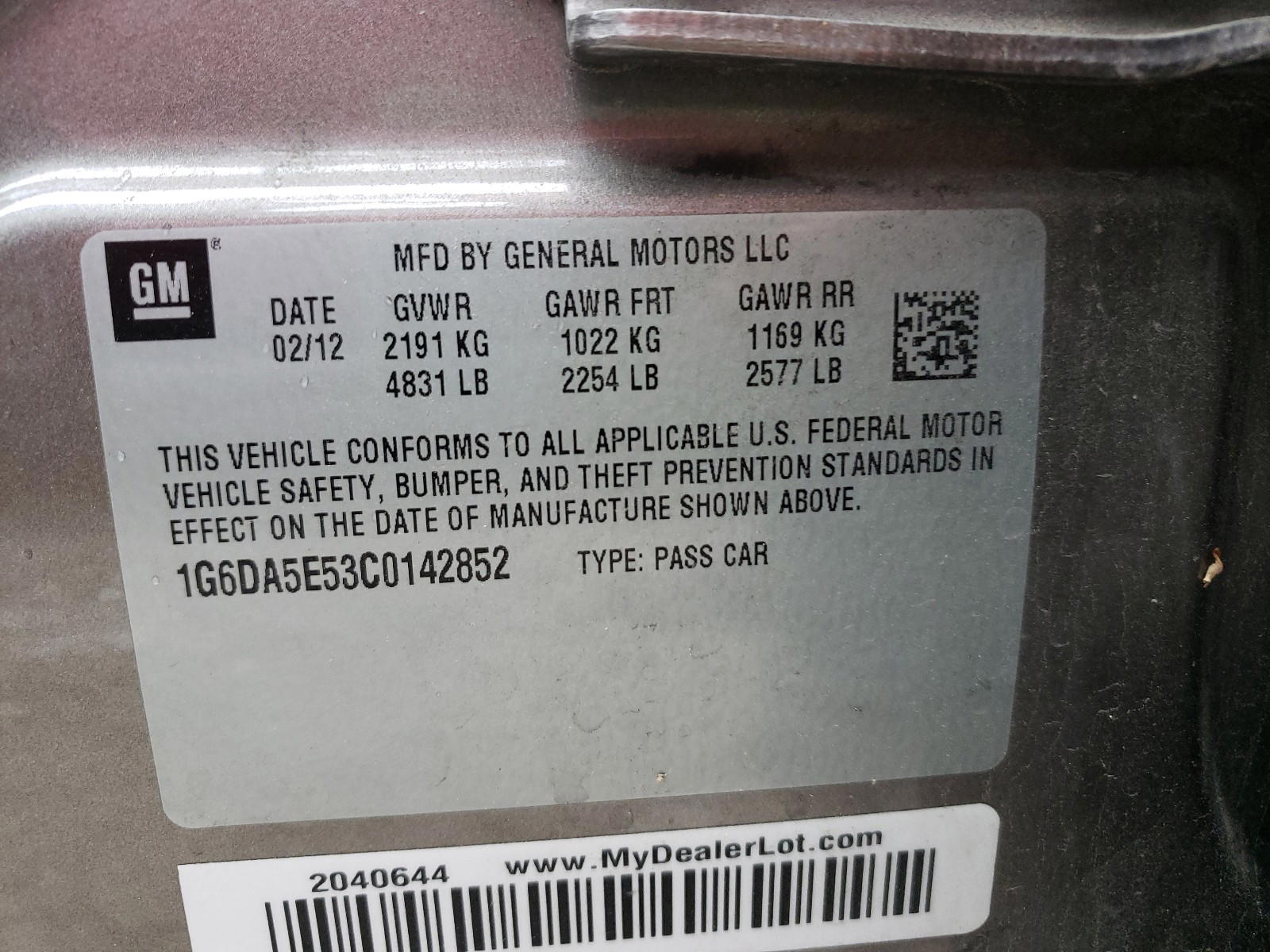 Photo 10 from auction – 2012 CADILLAC CTS with VIN 1G6DA5E53C0142852