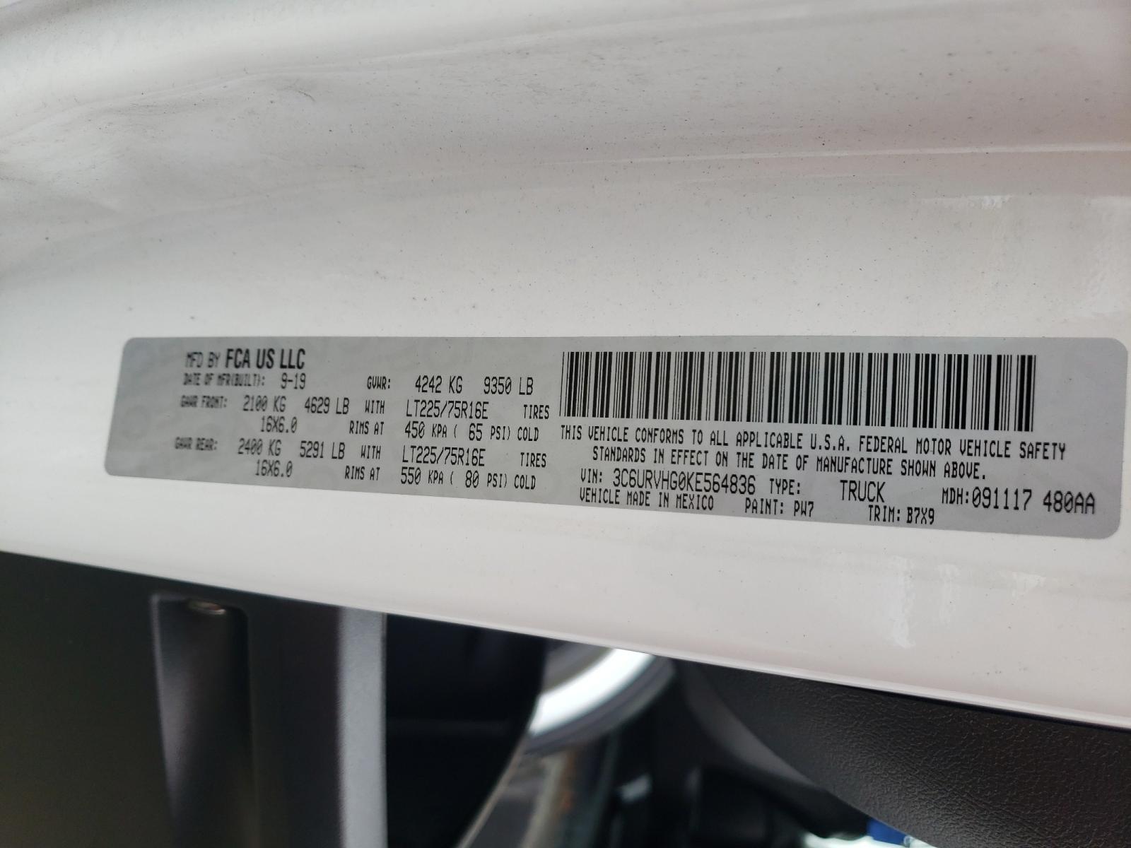 Photo 10 from auction – 2019 RAM PROMASTER with VIN 3C6URVHG0KE564836