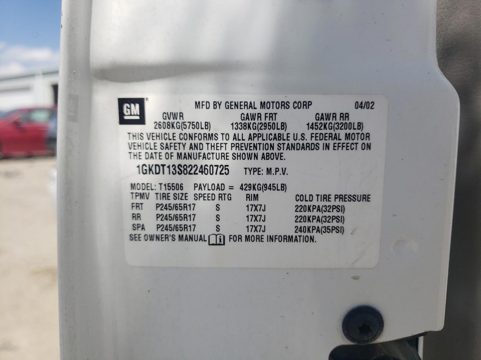 Photo 10 from auction – 2002 GMC ENVOY with VIN 1GKDT13S822460725