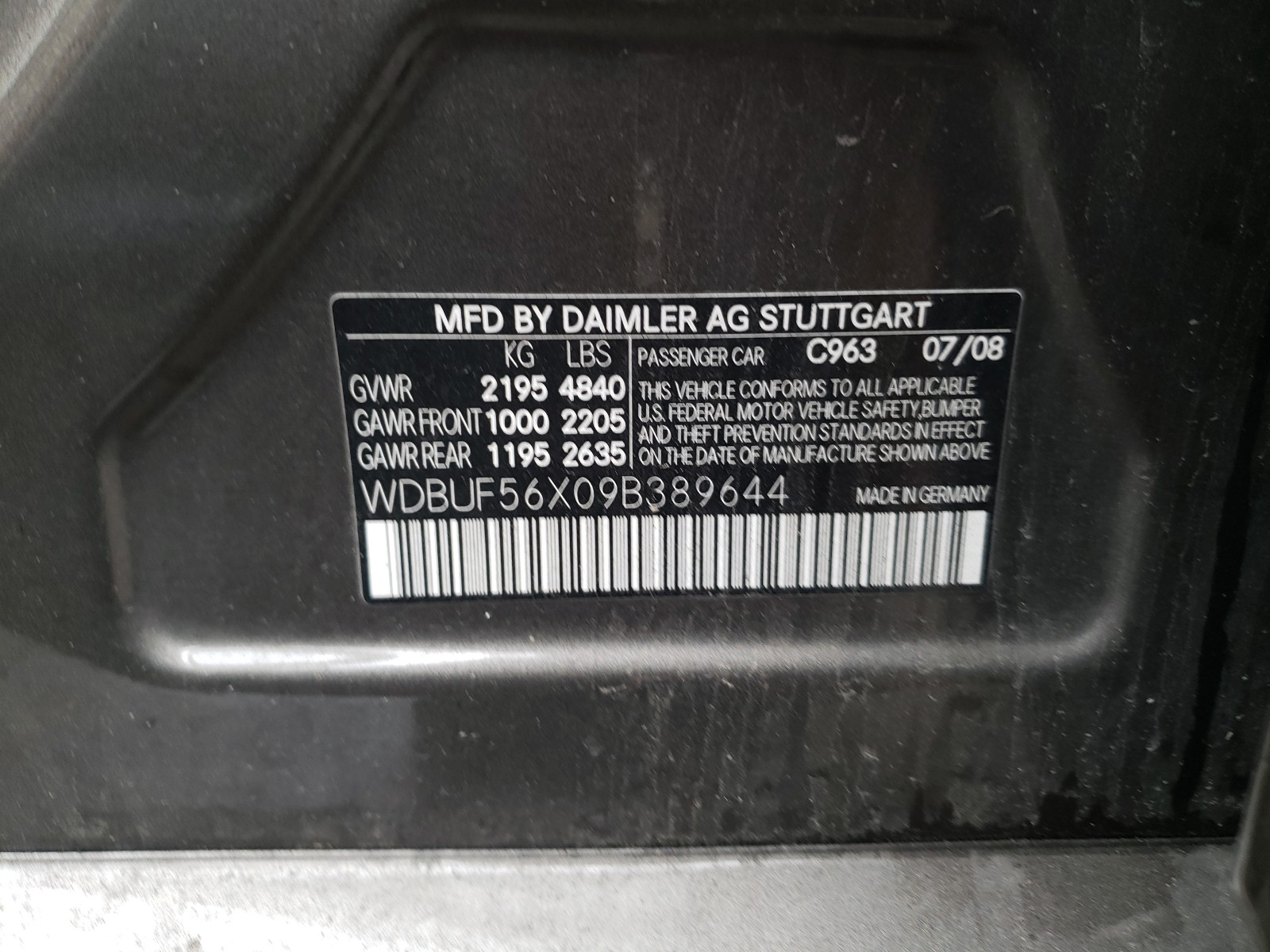 Photo 10 from auction – 2009 MERCEDES-BENZ E 350 with VIN WDBUF56X09B389644