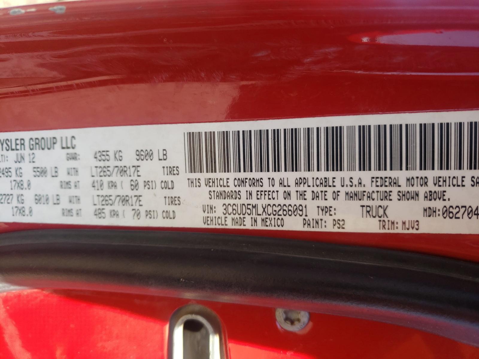 Photo 10 from auction – 2012 DODGE RAM 3500 L with VIN 3C6UD5MLXCG266091