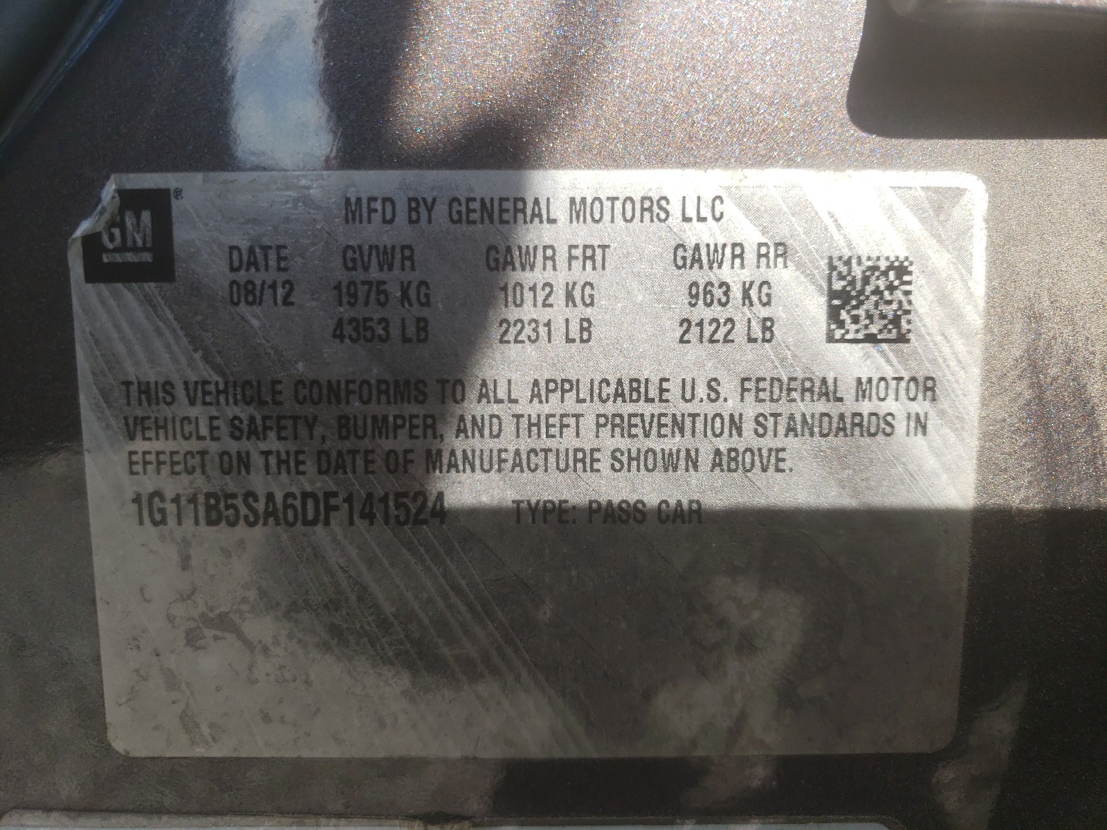 Photo 10 from auction – 2013 CHEVROLET MALIBU LS with VIN 1G11B5SA6DF141524