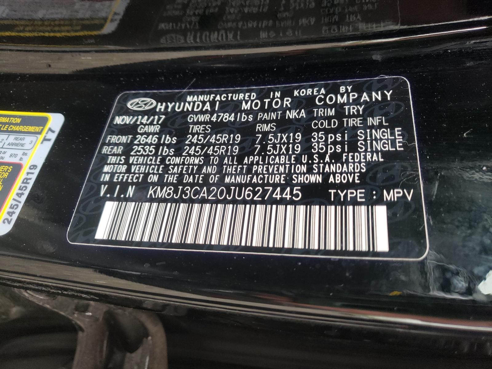 Photo 20 from auction – 2018 HYUNDAI TUCSON VAL with VIN KM8J3CA20JU627445
