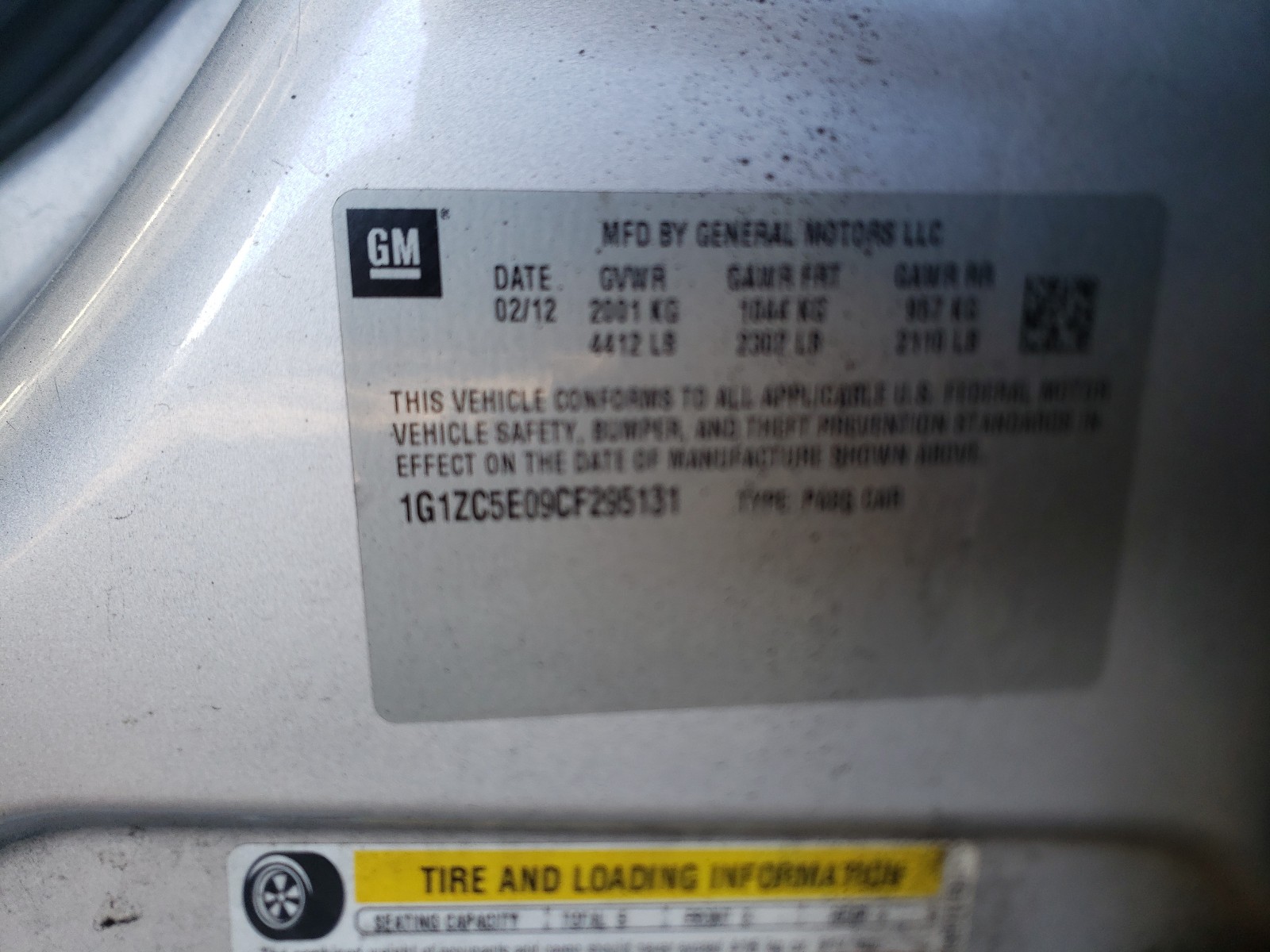 Photo 10 from auction – 2012 CHEVROLET MALIBU 1LT with VIN 1G1ZC5E09CF295131