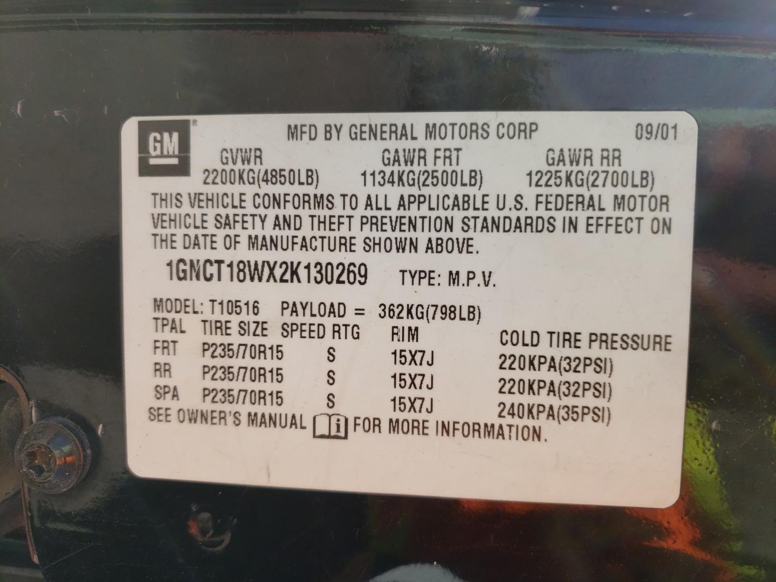 Photo 10 from auction – 2002 CHEVROLET BLAZER with VIN 1GNCT18WX2K130269