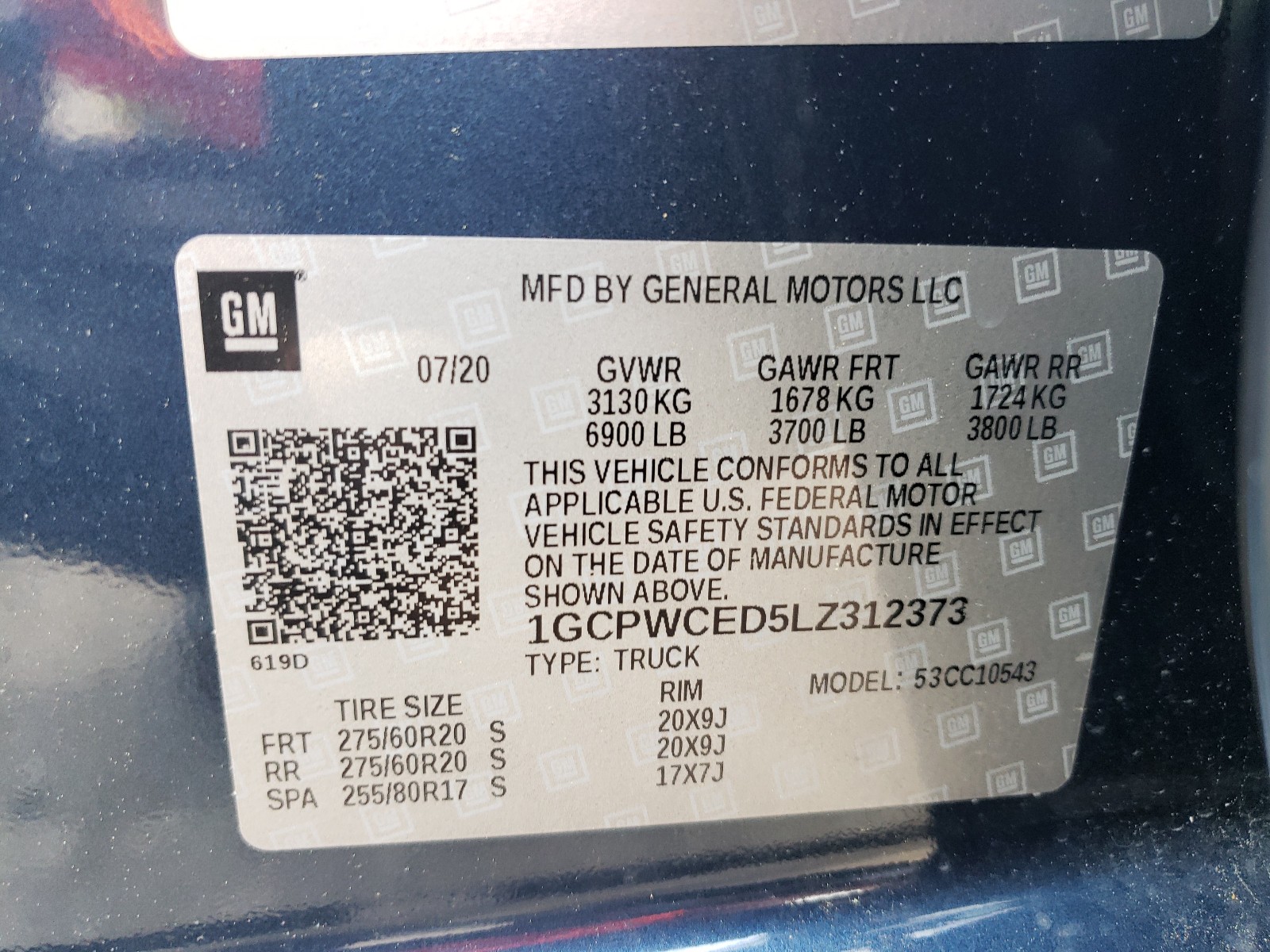 Photo 10 from auction – 2020 CHEVROLET SILVERADO with VIN 1GCPWCED5LZ312373