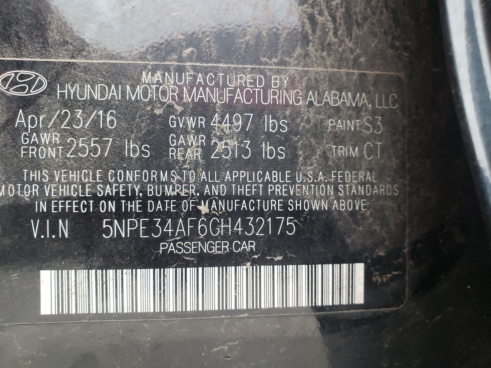 Photo 10 from auction – 2016 HYUNDAI SONATA SPO with VIN 5NPE34AF6GH432175
