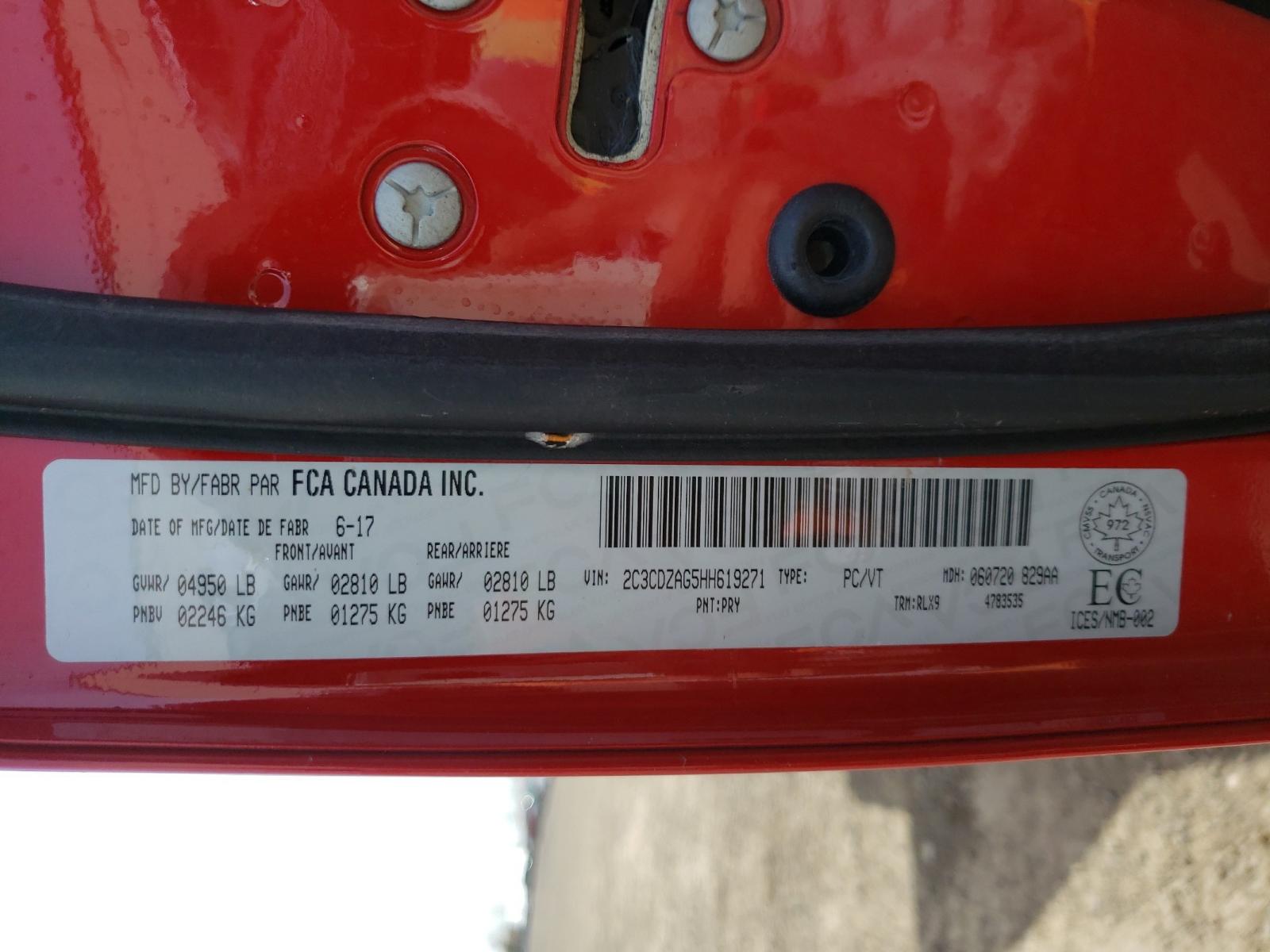 Photo 10 from auction – 2017 DODGE CHALLENGER with VIN 2C3CDZAG5HH619271
