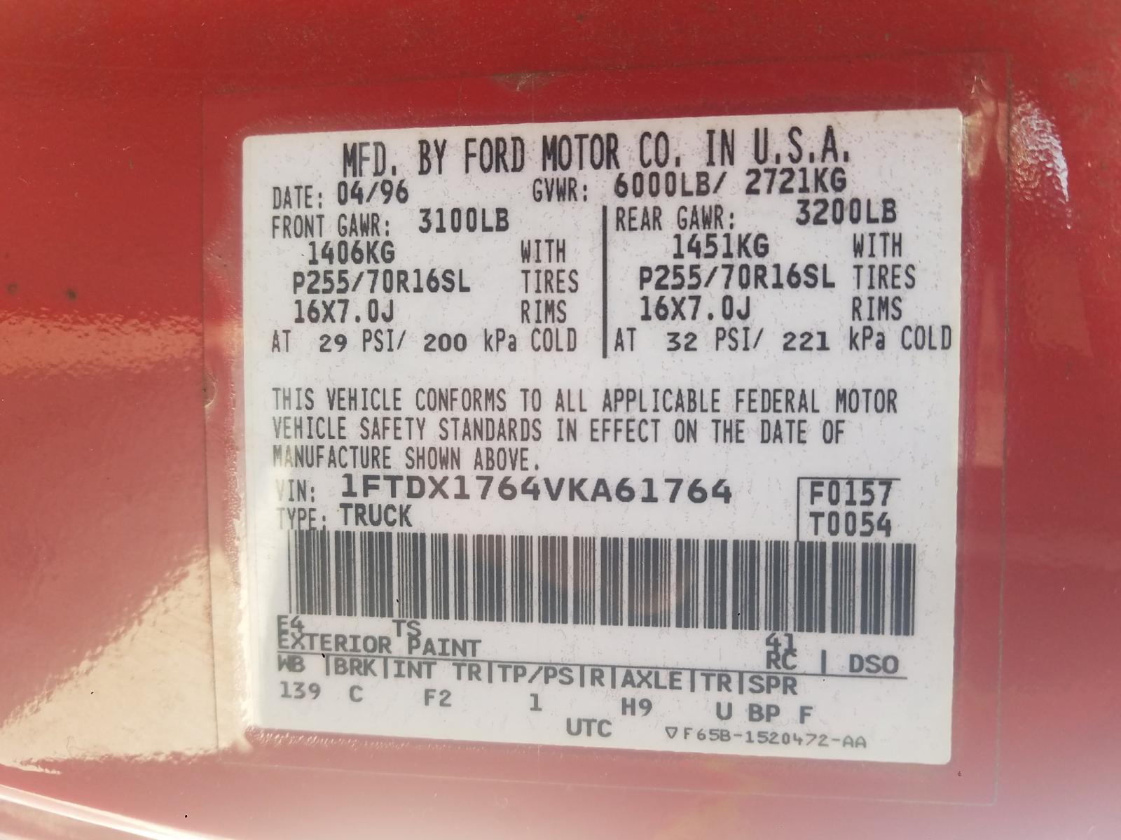 Photo 10 from auction – 1997 FORD F150 with VIN 1FTDX1764VKA61764