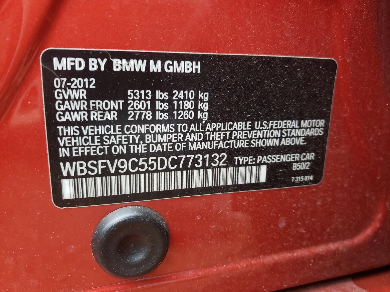 Photo 10 from auction – 2013 BMW M5 with VIN WBSFV9C55DC773132