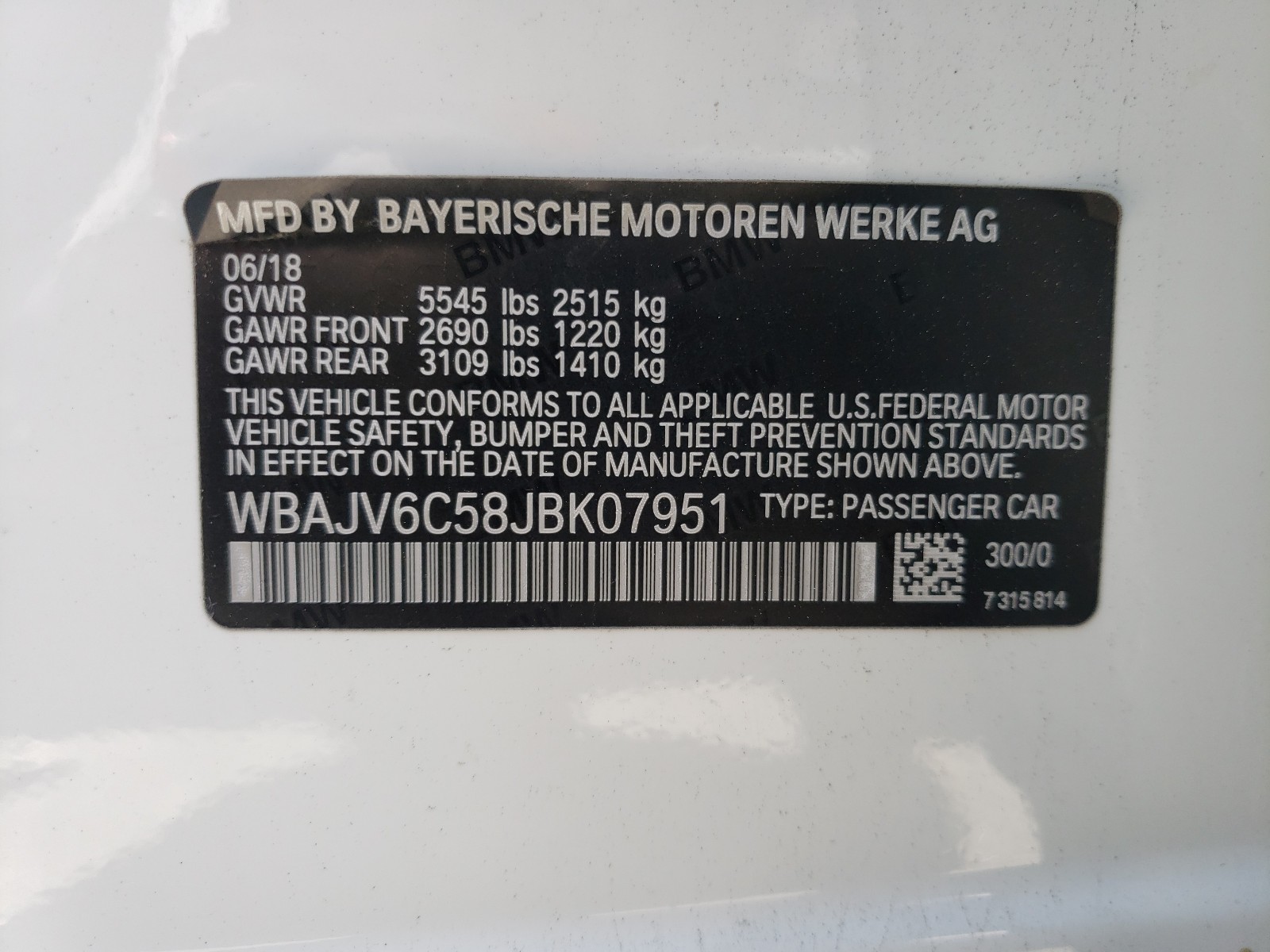 Photo 10 from auction – 2018 BMW 640 XIGT with VIN WBAJV6C58JBK07951