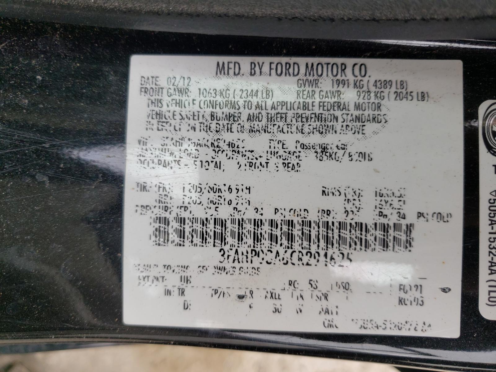 Photo 10 from auction – 2012 FORD FUSION S with VIN 3FAHP0GA6CR294625