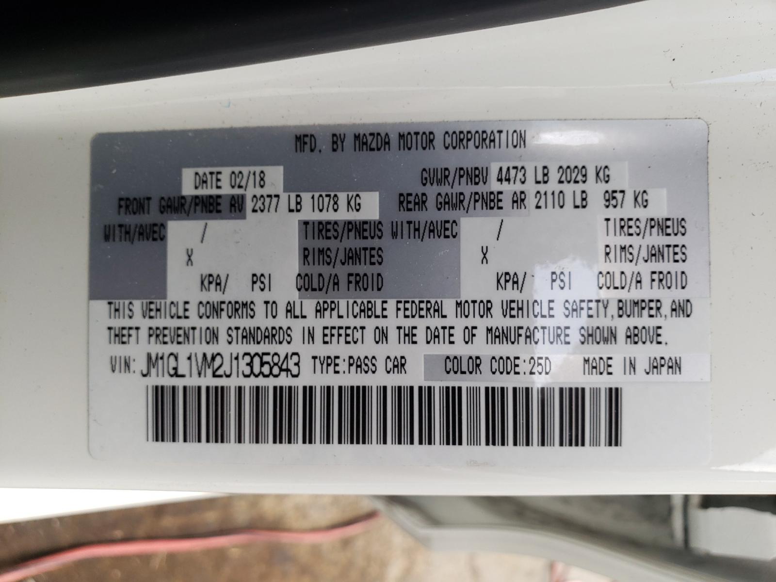 Photo 10 from auction – 2018 MAZDA 6 TOURING with VIN JM1GL1VM2J1305843