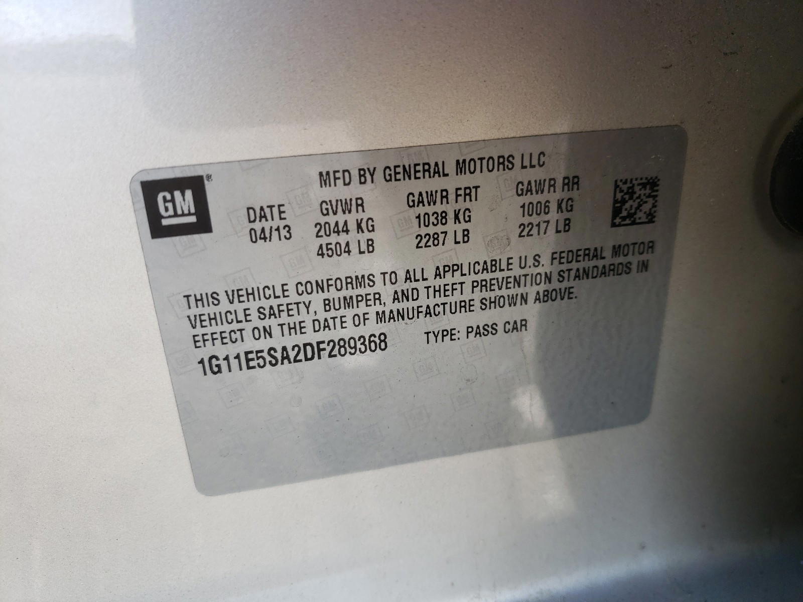 Photo 10 from auction – 2013 CHEVROLET MALIBU 2LT with VIN 1G11E5SA2DF289368