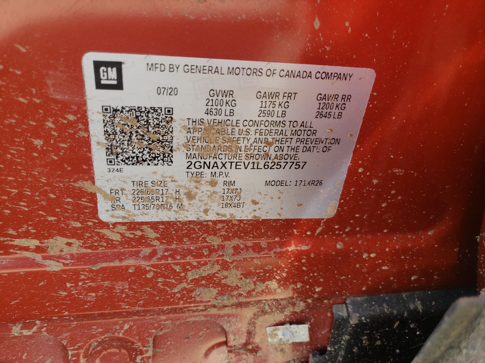 Photo 10 from auction – 2020 CHEVROLET EQUINOX LT with VIN 2GNAXTEV1L6257757