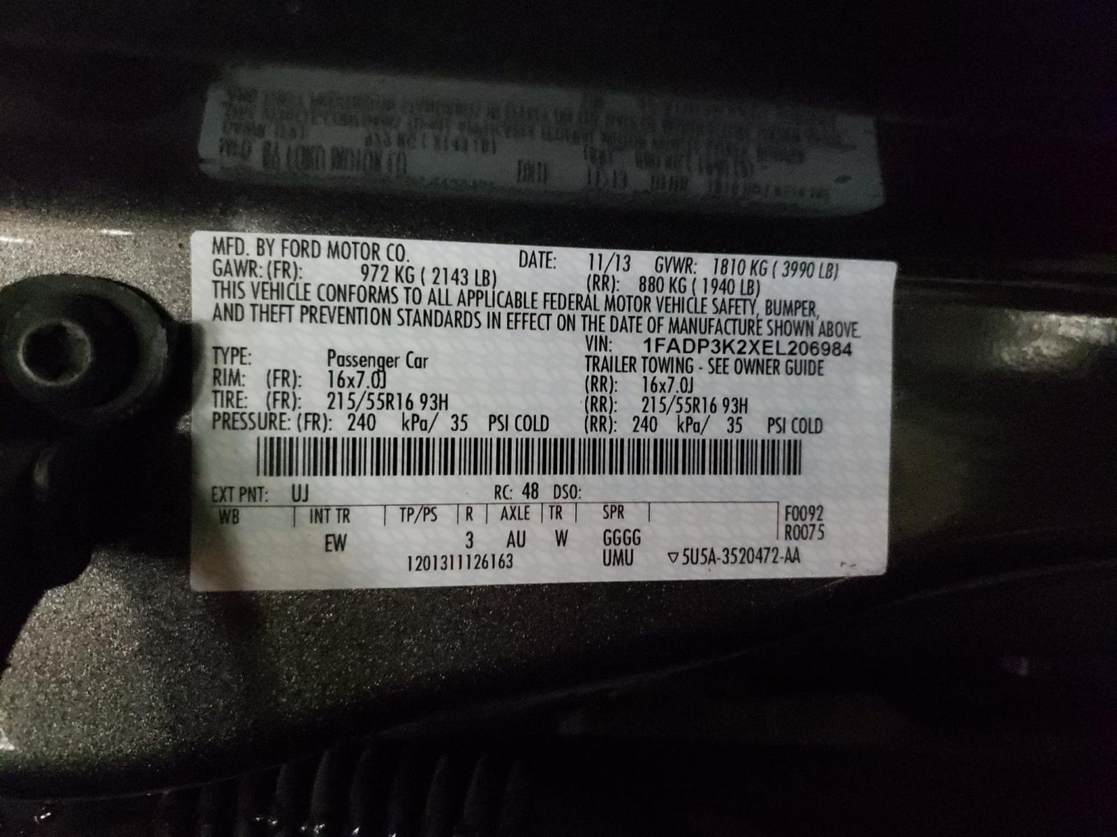 Photo 10 from auction – 2014 FORD FOCUS SE with VIN 1FADP3K2XEL206984