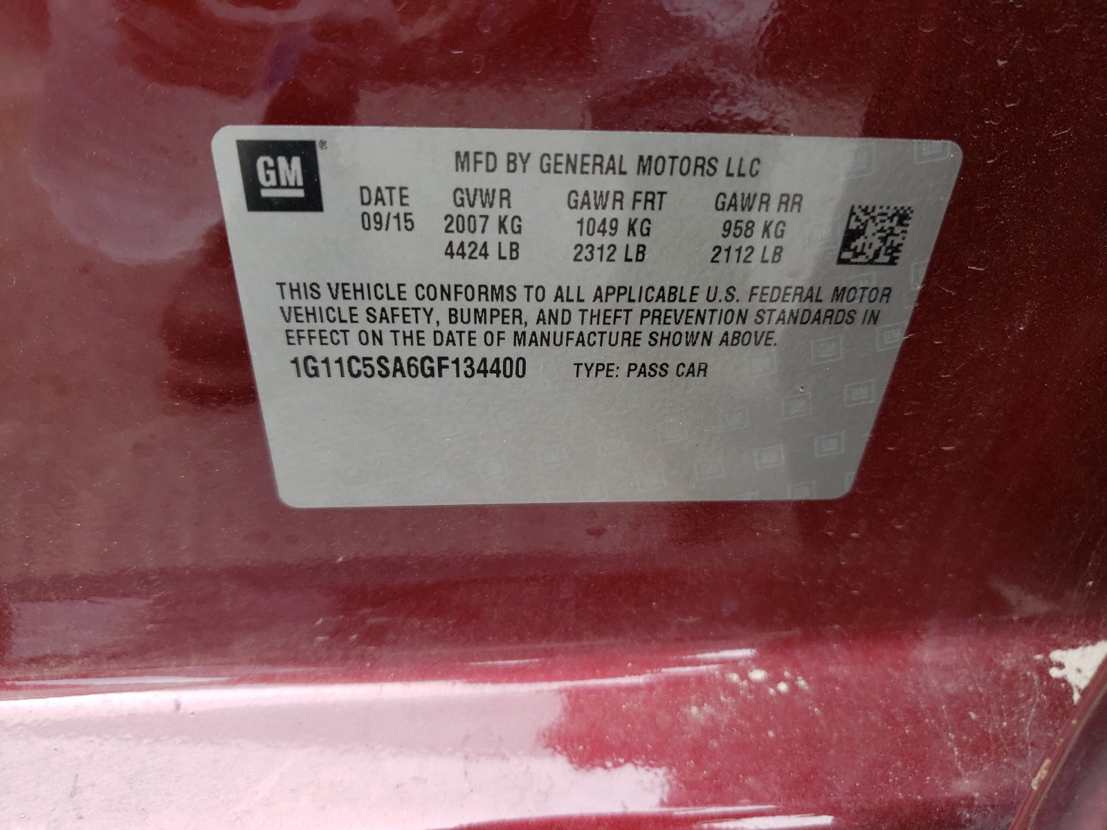 Photo 10 from auction – 2016 CHEVROLET MALIBU LIM with VIN 1G11C5SA6GF134400