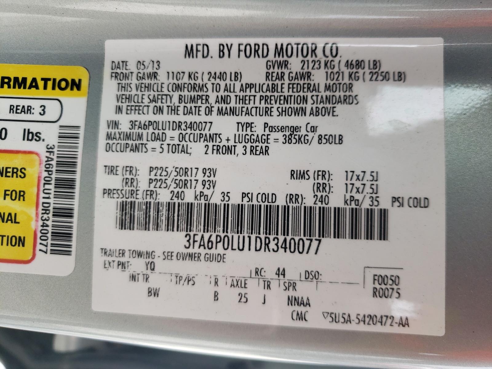Photo 10 from auction – 2013 FORD FUSION SE with VIN 3FA6P0LU1DR340077