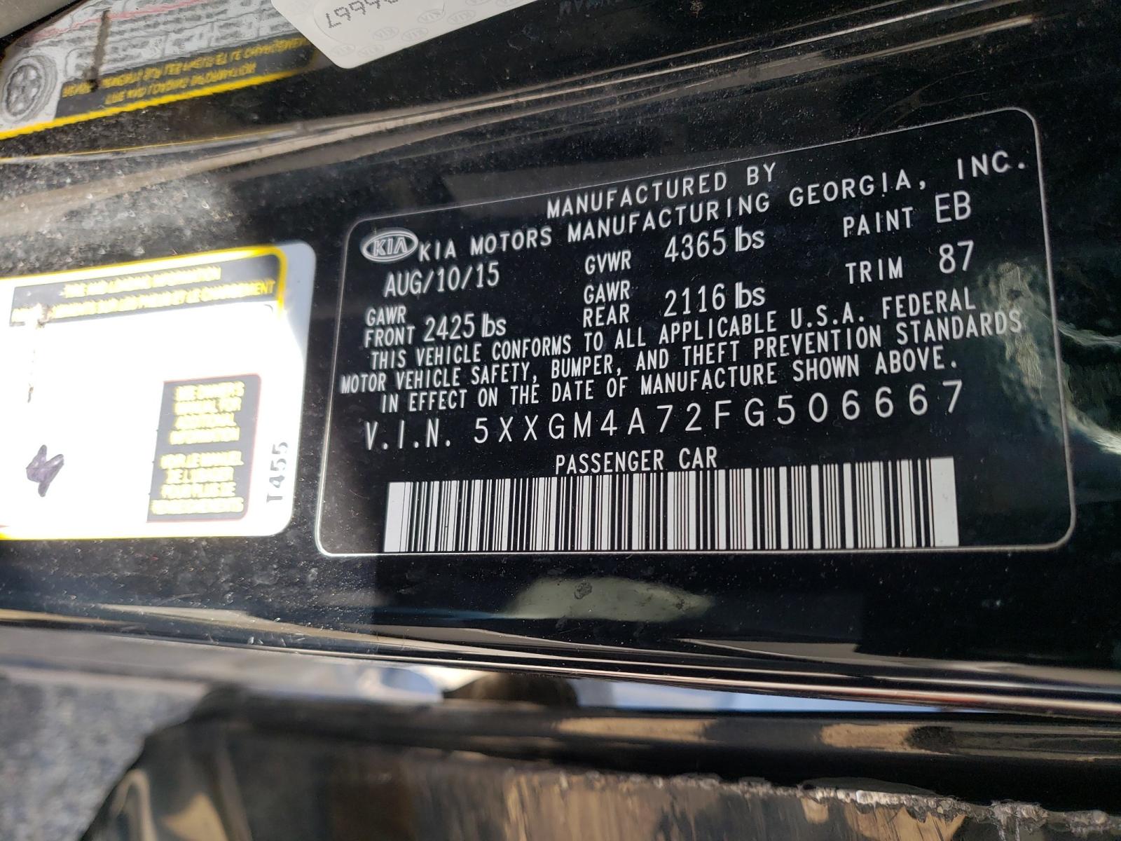 Photo 10 from auction – 2015 KIA OPTIMA LX with VIN 5XXGM4A72FG506667