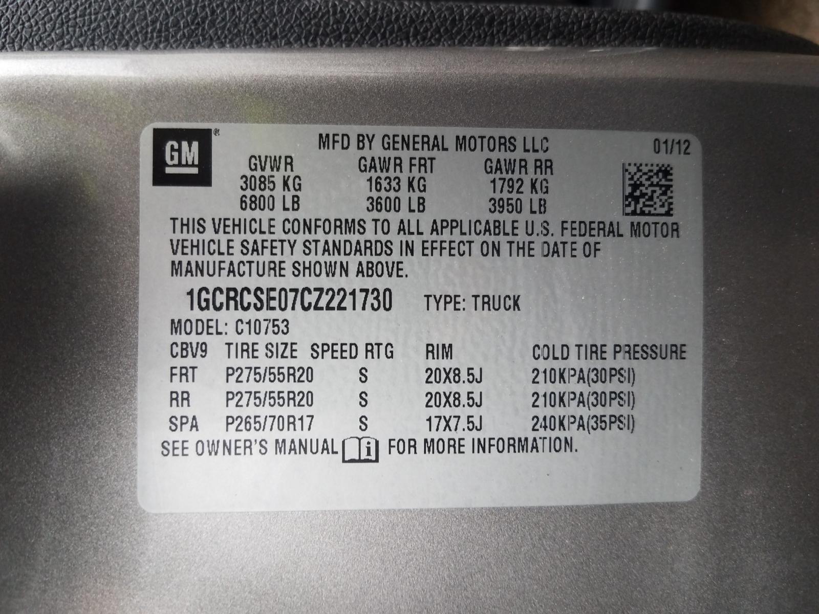 Photo 10 from auction – 2012 CHEVROLET SILVERADO with VIN 1GCRCSE07CZ221730