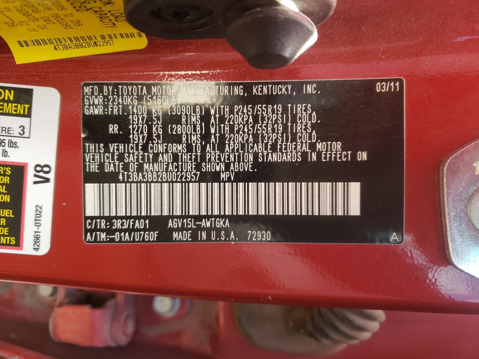 Photo 10 from auction – 2011 TOYOTA VENZA with VIN 4T3BA3BB2BU022957